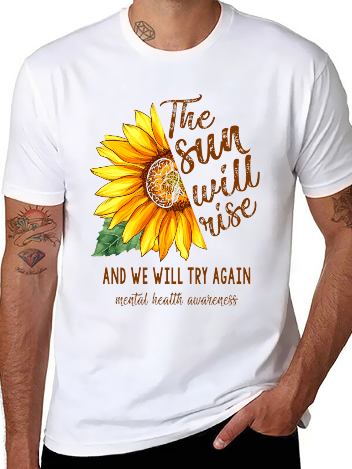 Black Sunflower Mental Health Awareness Graphic Tee view 8