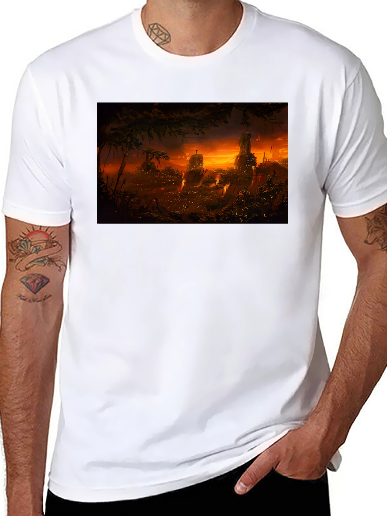 Black Sunset Landscape Graphic Print T-Shirt view 8