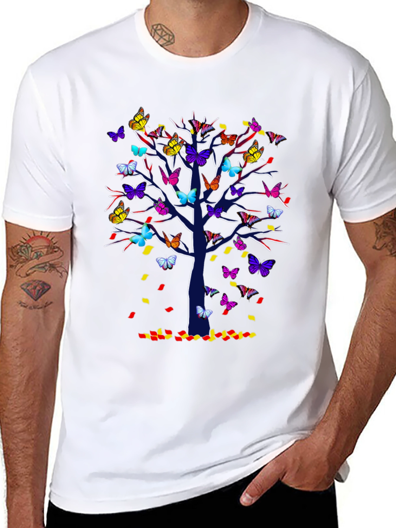 Black Butterfly Tree T-Shirt - Colorful Nature Tee view 8