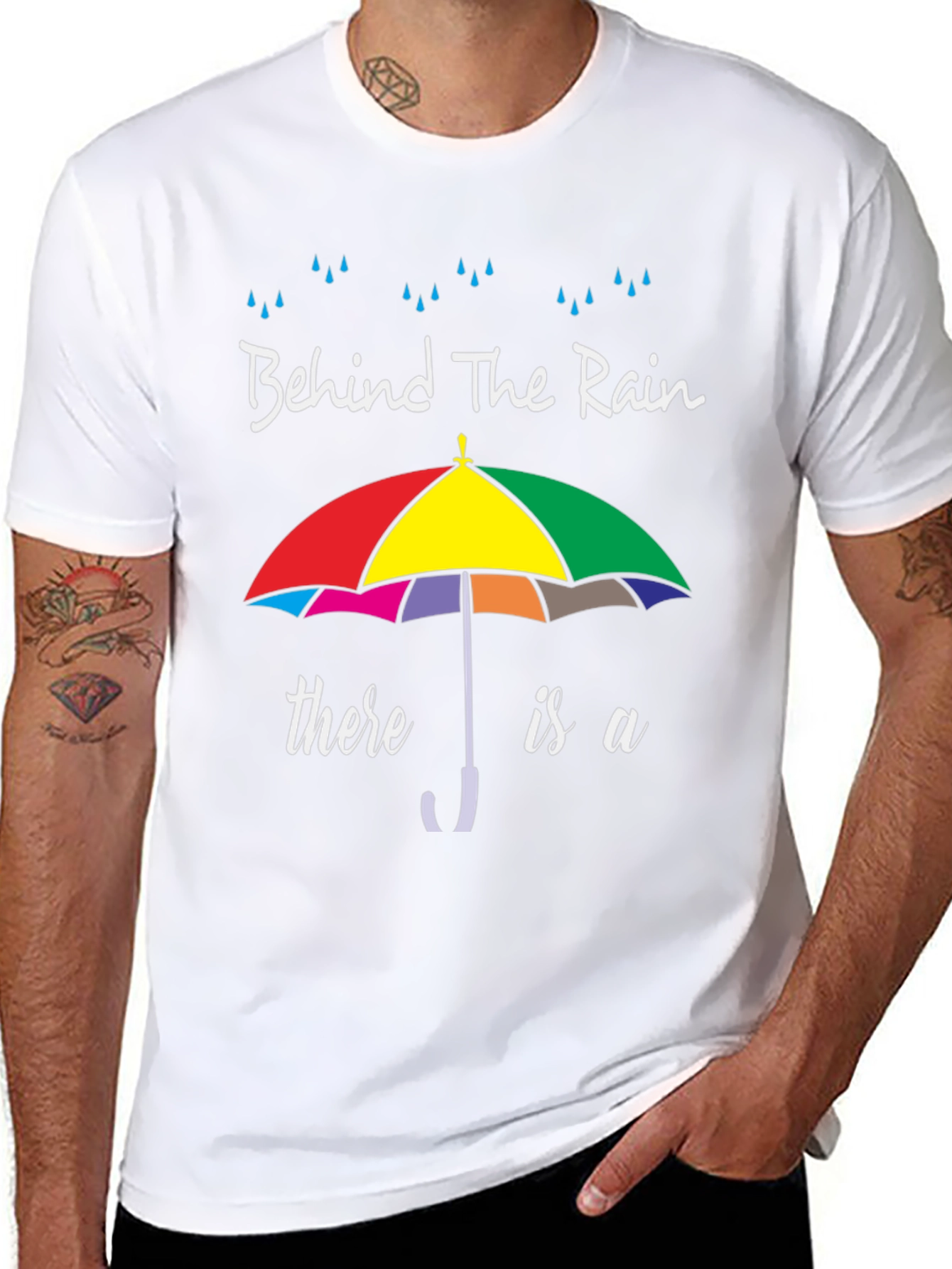 Black Behind The Rain Umbrella Graphic T-Shirt view 8