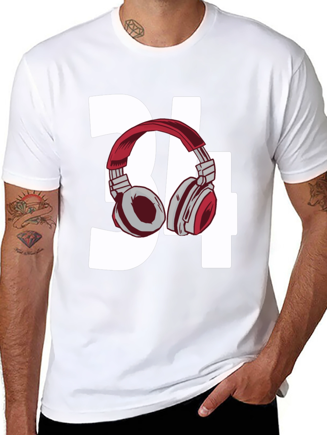 Black Stylish Number 34 Headphones Graphic Tee view 8