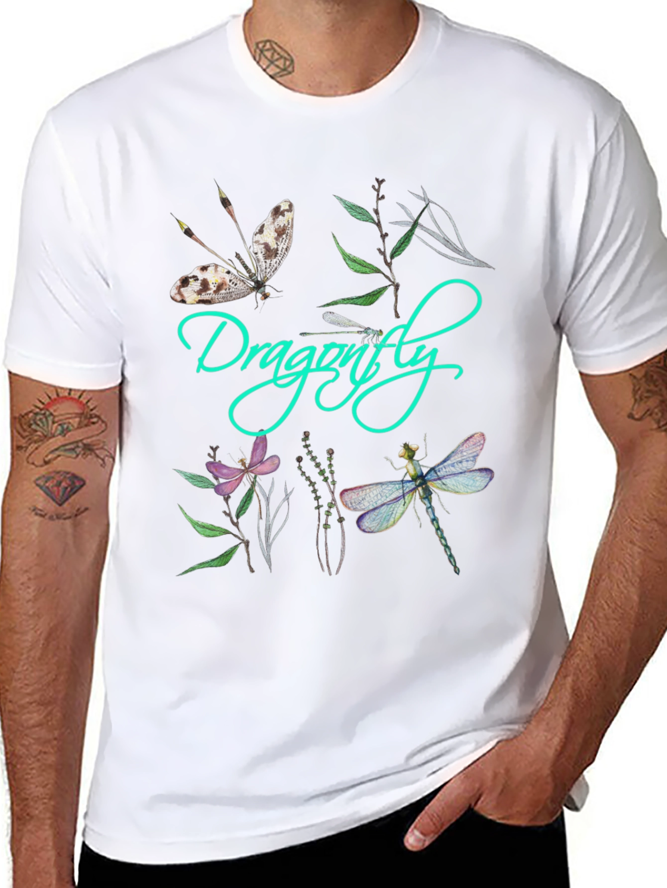 Dragonfly Graphic Print Black T-Shirt - 8