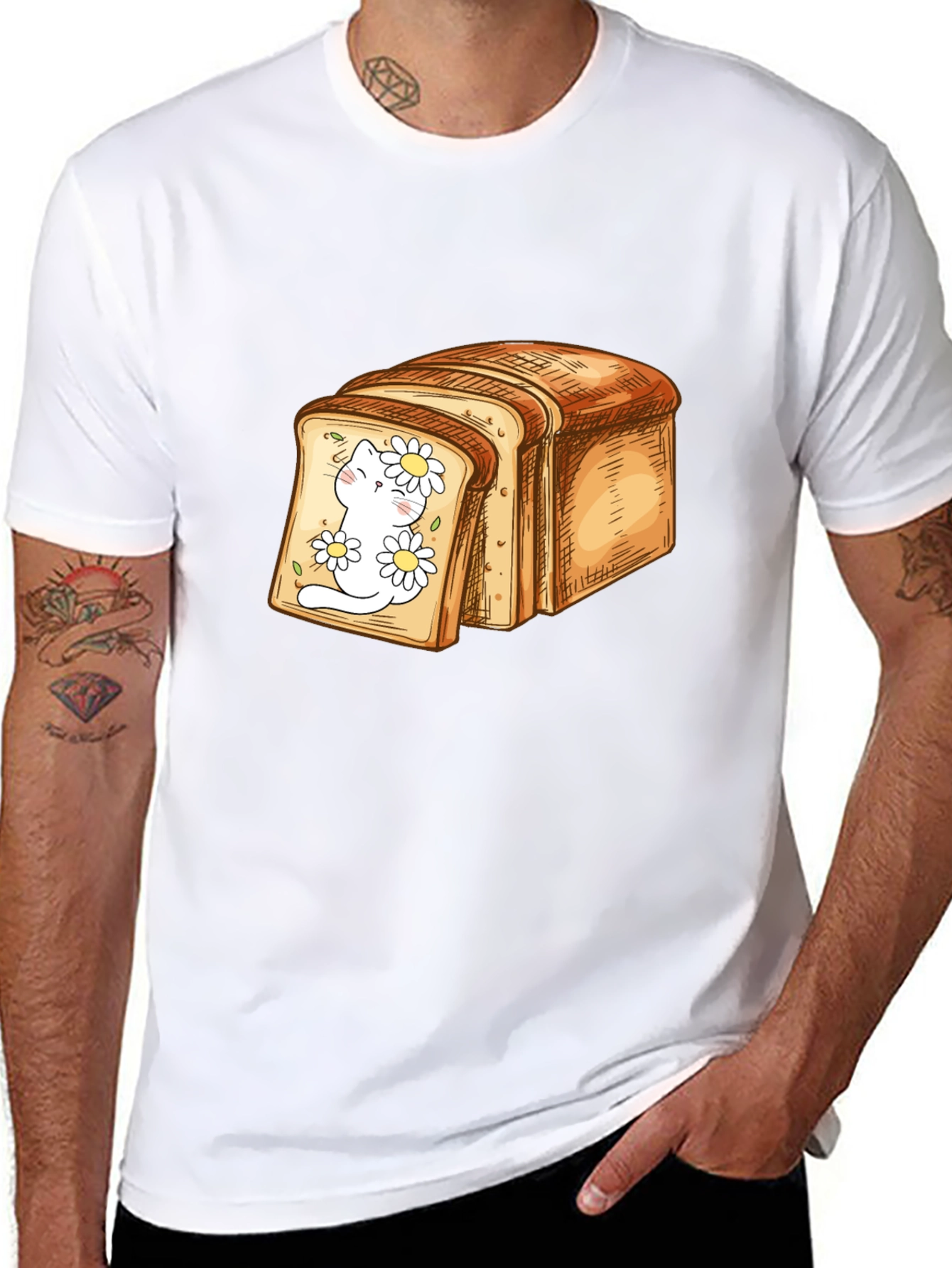Black Cute Cat in Bread Slice Graphic T-Shirt view 8