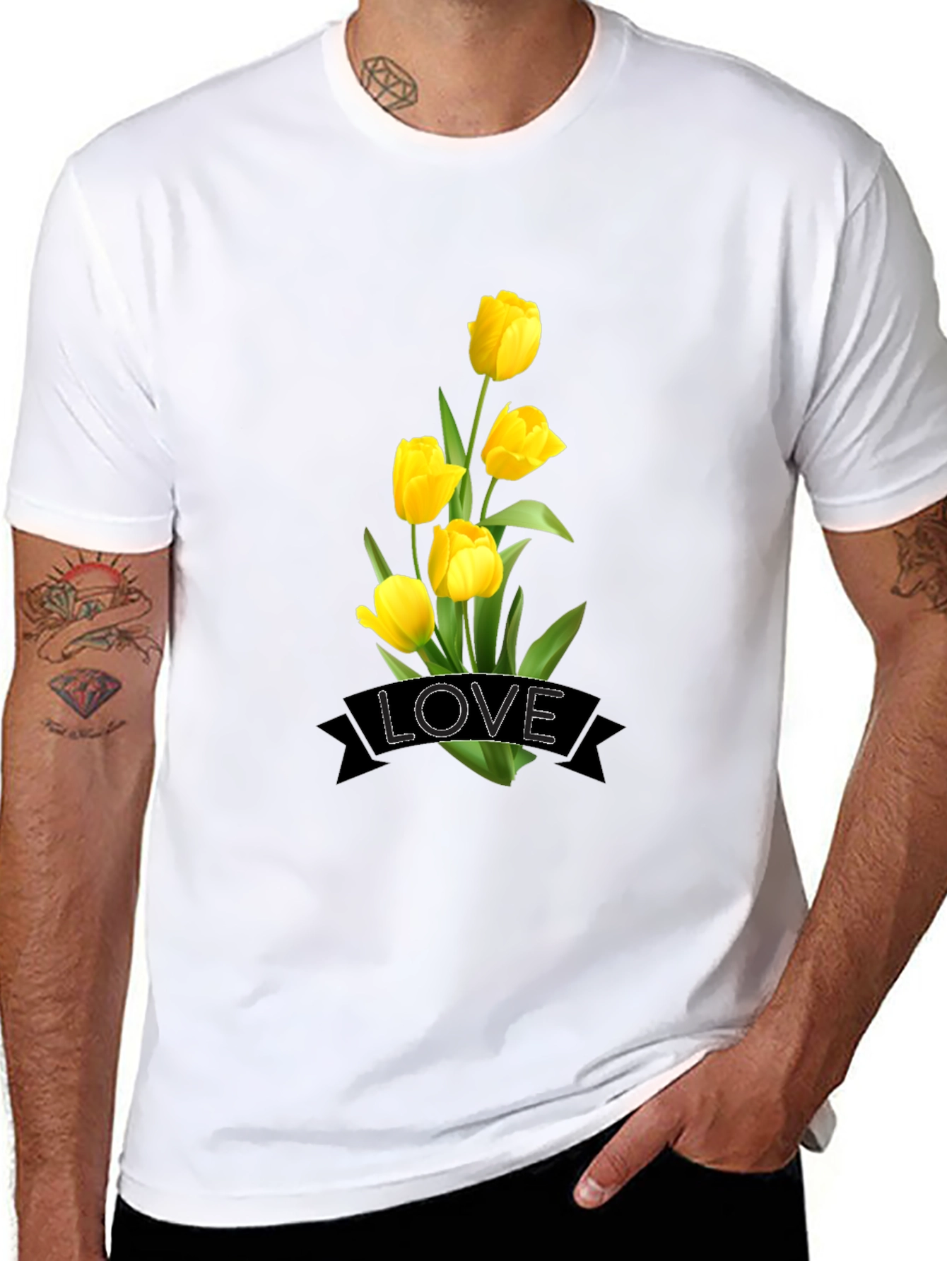 Black Love Tulips Graphic Black T-Shirt view 8