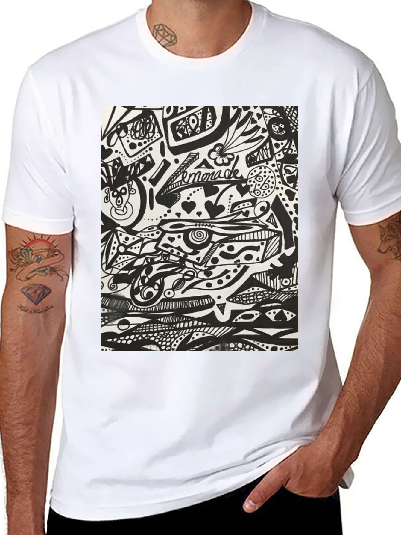 Black Abstract Doodle Art Black T-Shirt - Unique Graphic Tee view 8