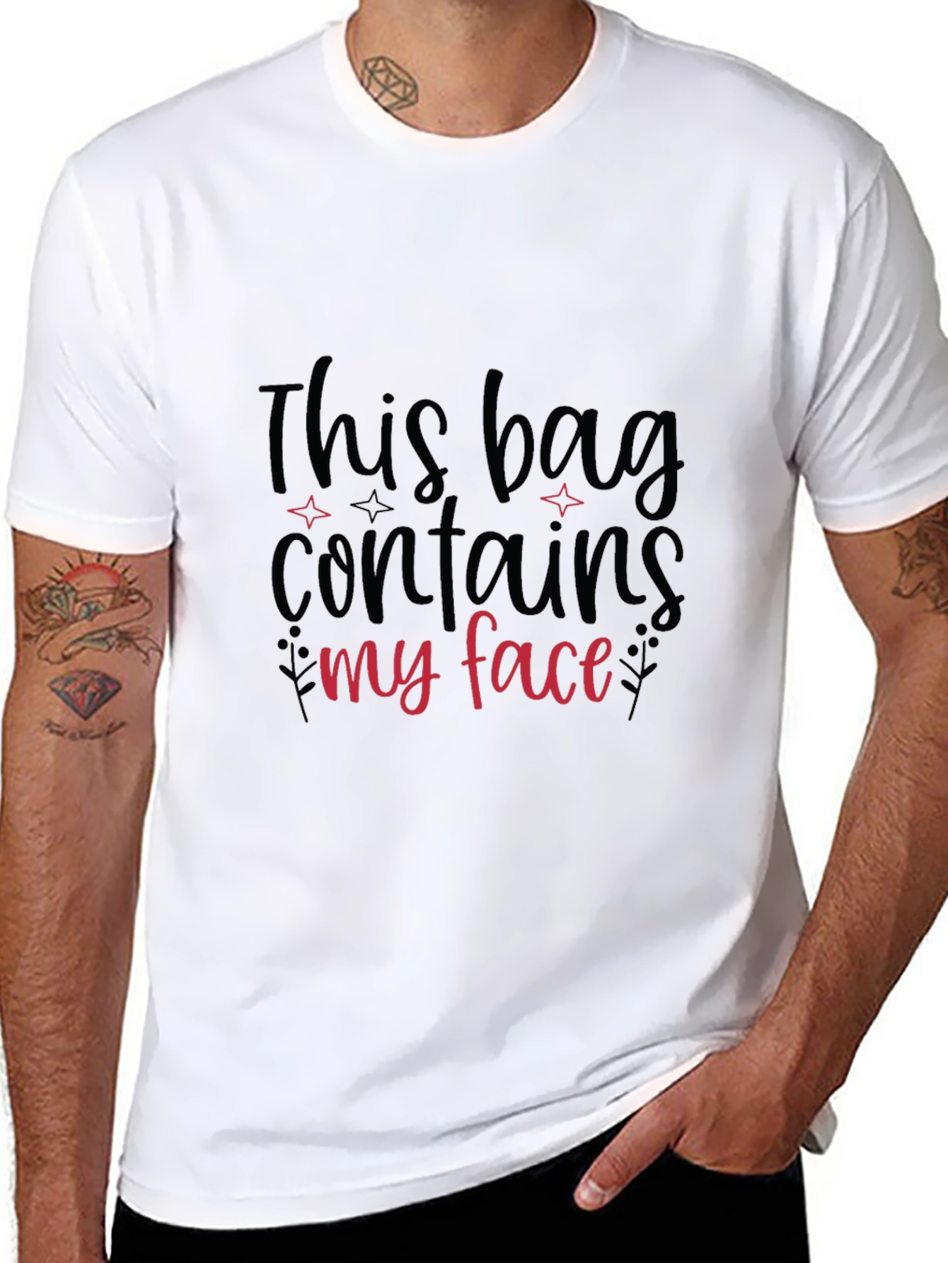 Black Funny Graphic T-Shirt - This Bag Contains My Face view 8