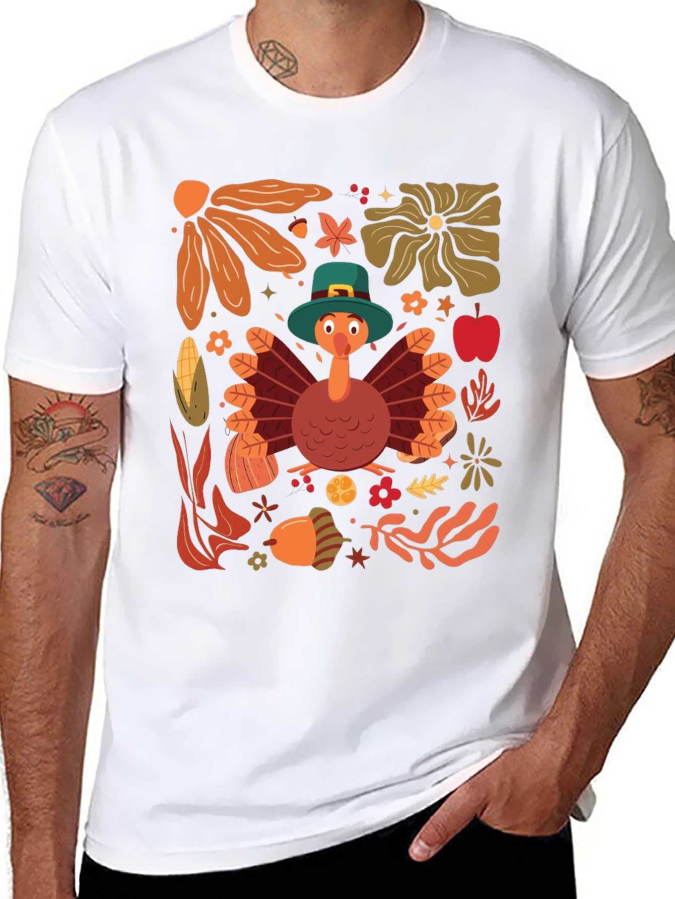 Black Thanksgiving Turkey Graphic T-Shirt view 8