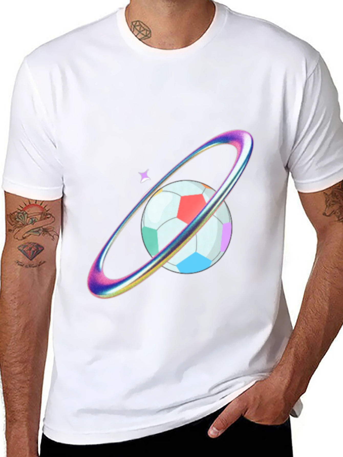 Black Colorful Planet Soccer Graphic Tee view 8