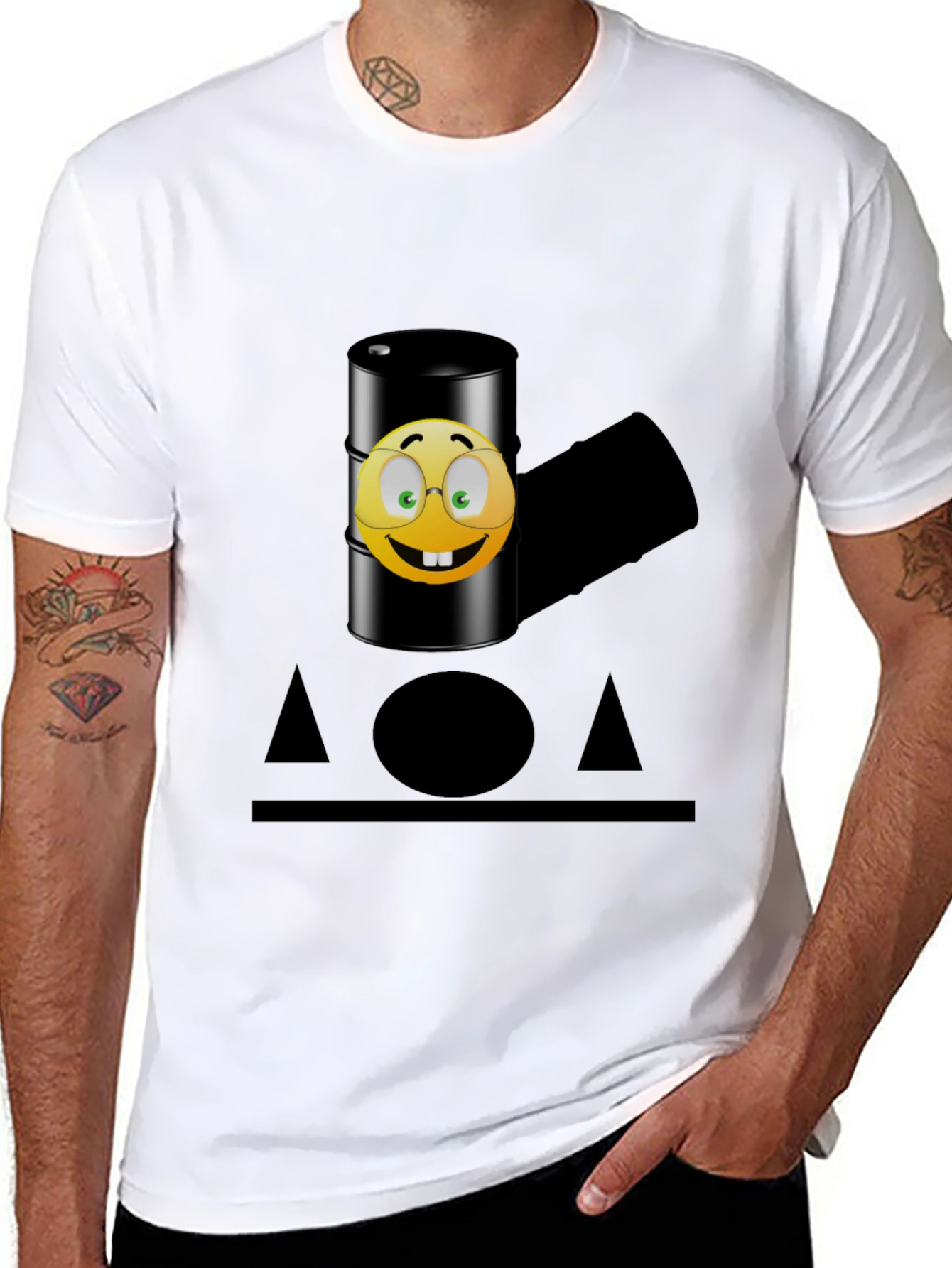 Black Humorous Emoji Oil Barrel T-Shirt - Black view 8