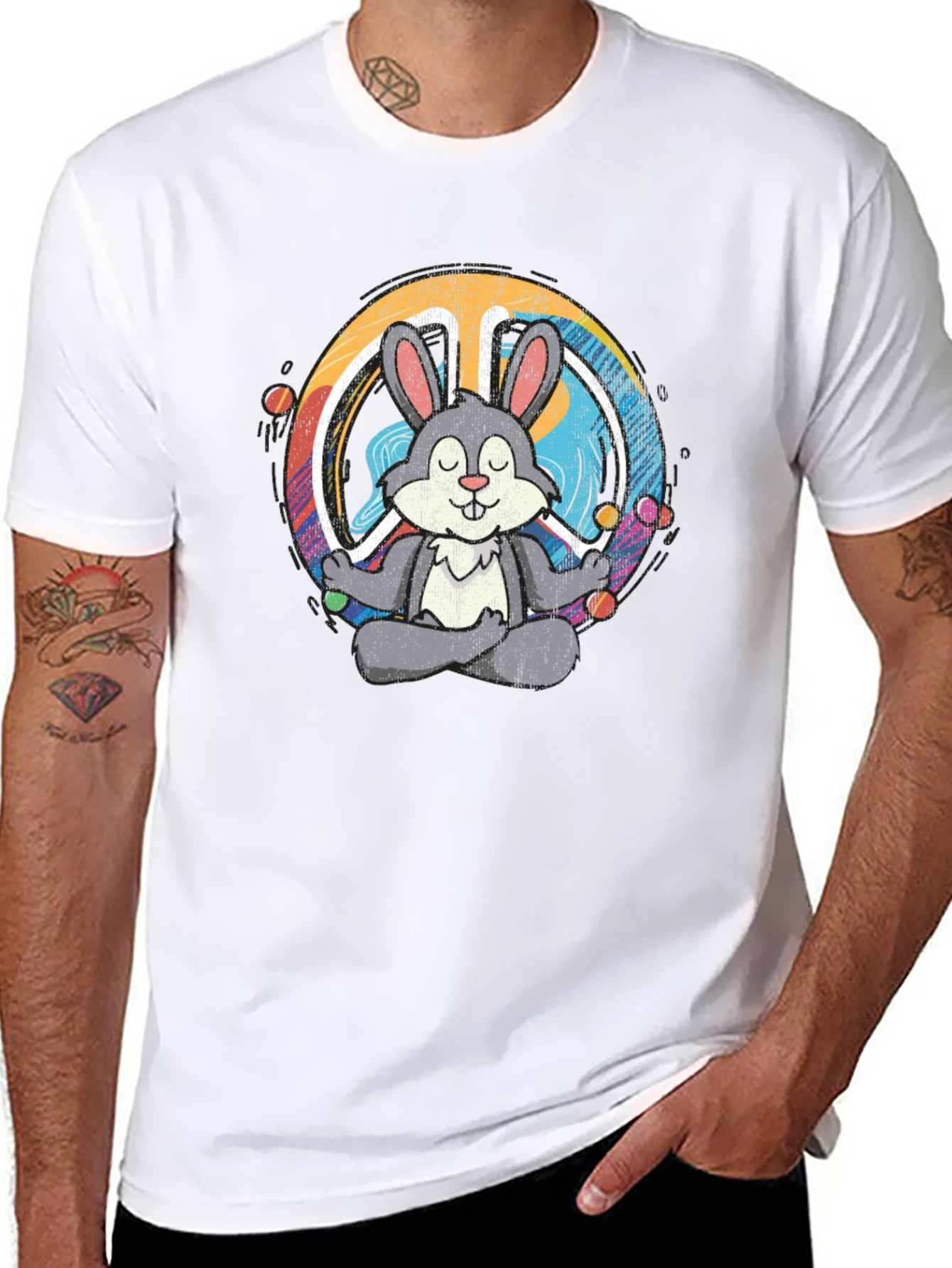 Black Peace Bunny T-Shirt - Meditating Hare Design view 8