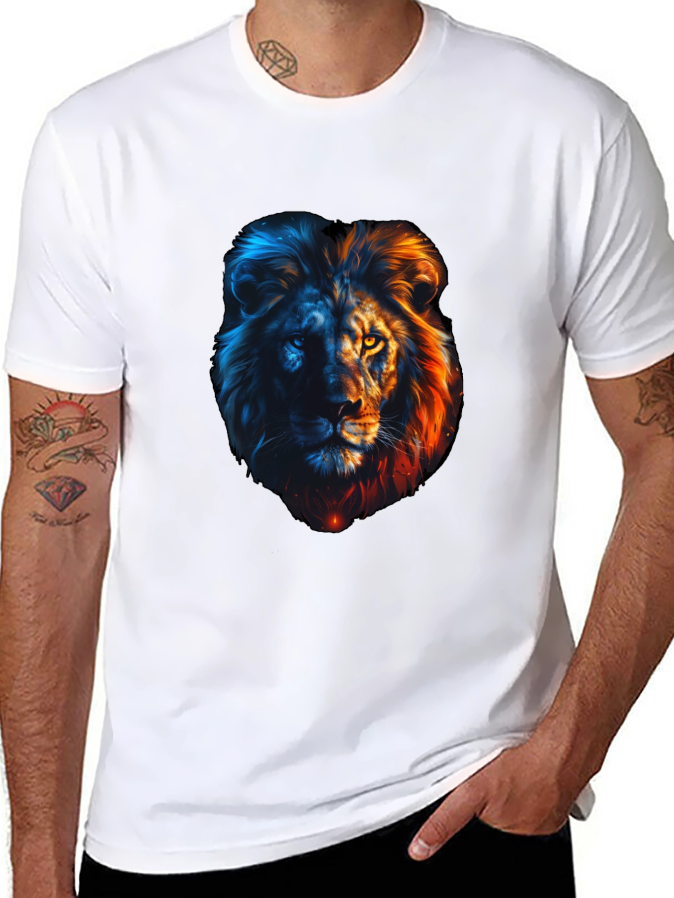 Black Lion Fire and Ice Graphic Tee - Cool Men's T-Shirt view 8