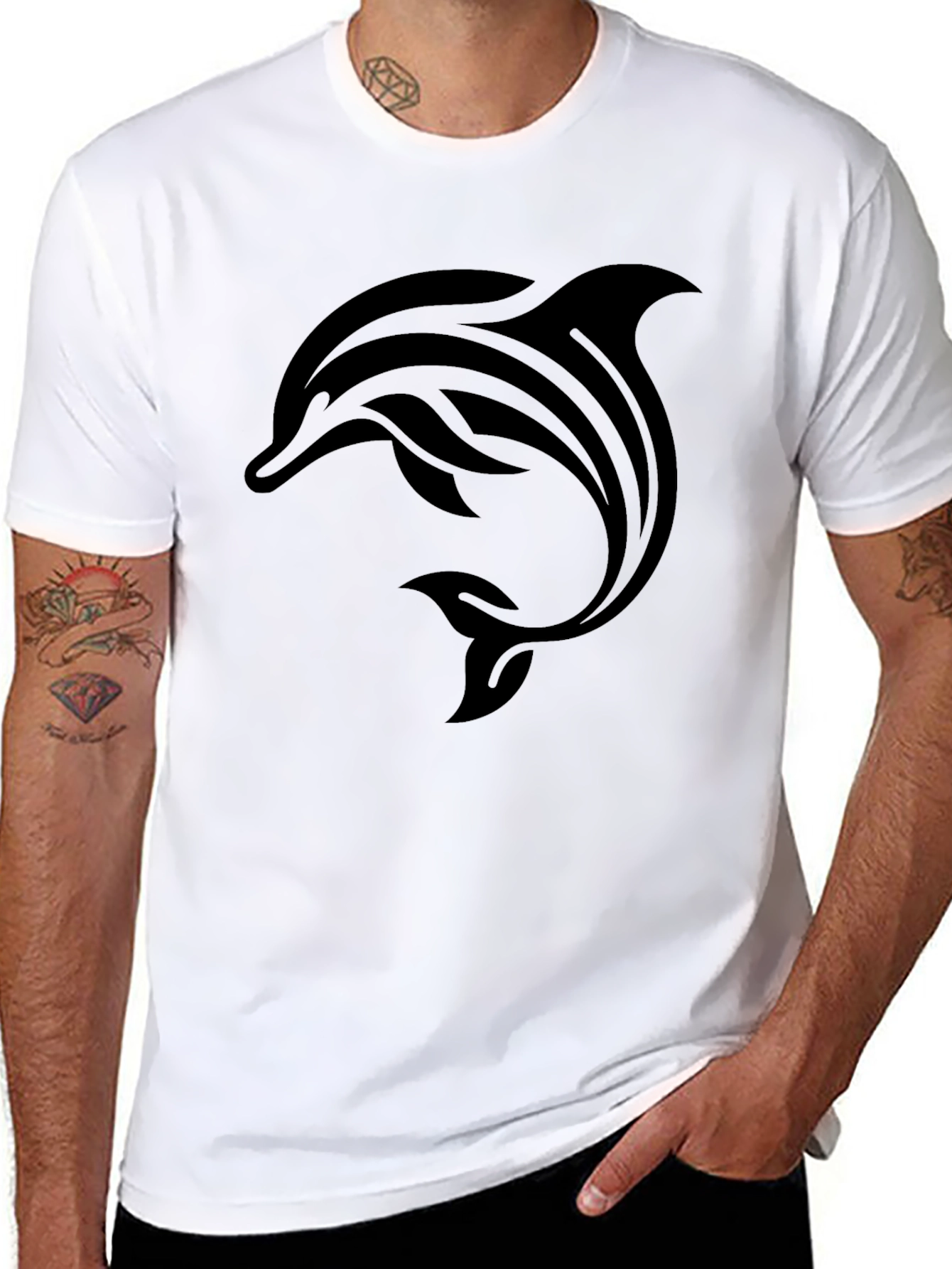 Black Black Dolphin Graphic Tee - Men's Casual Style view 8