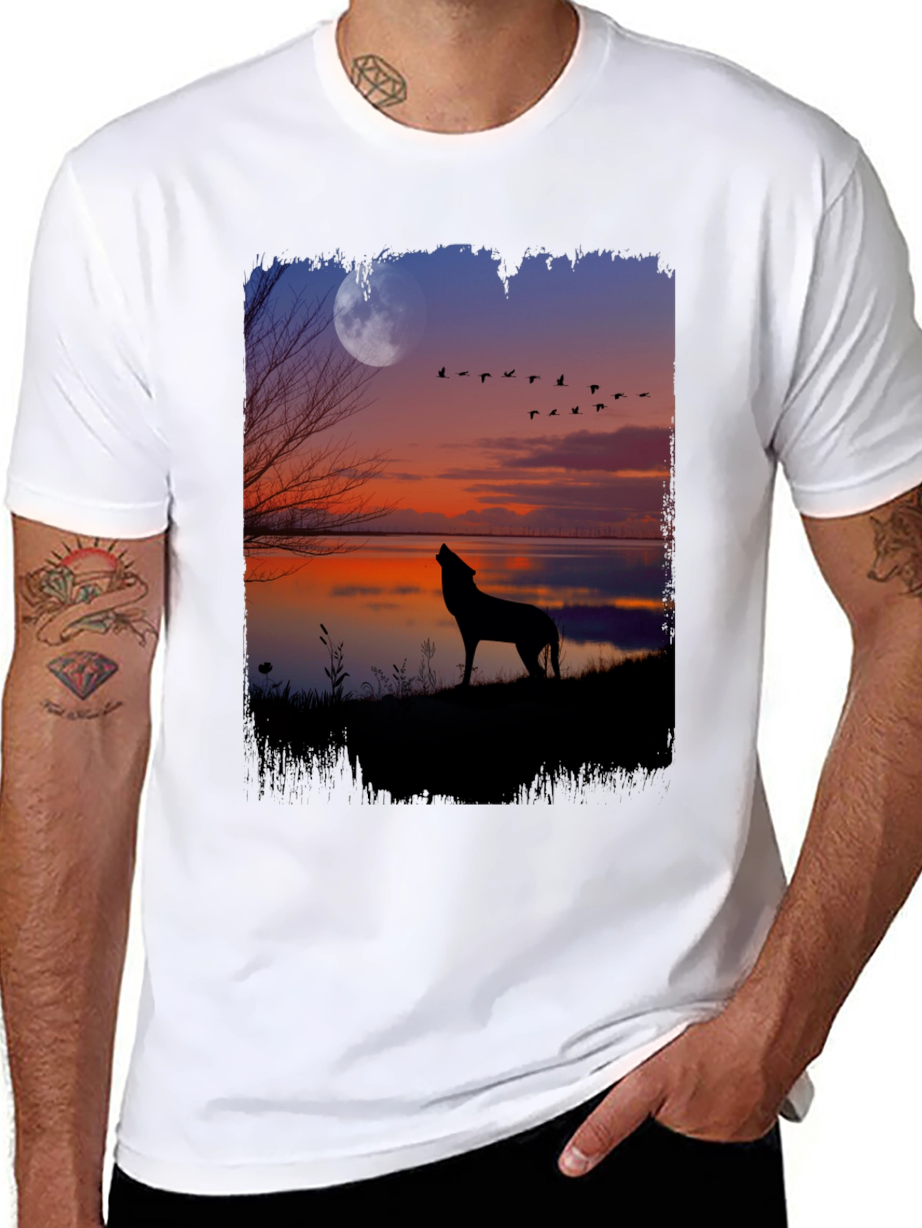 Black Wolf Howling at Moon Graphic Tee - Black view 8
