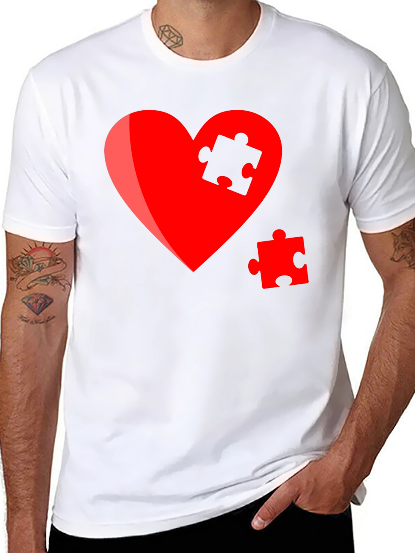Black Heart Puzzle Piece Graphic Tee - Stylish Design view 8