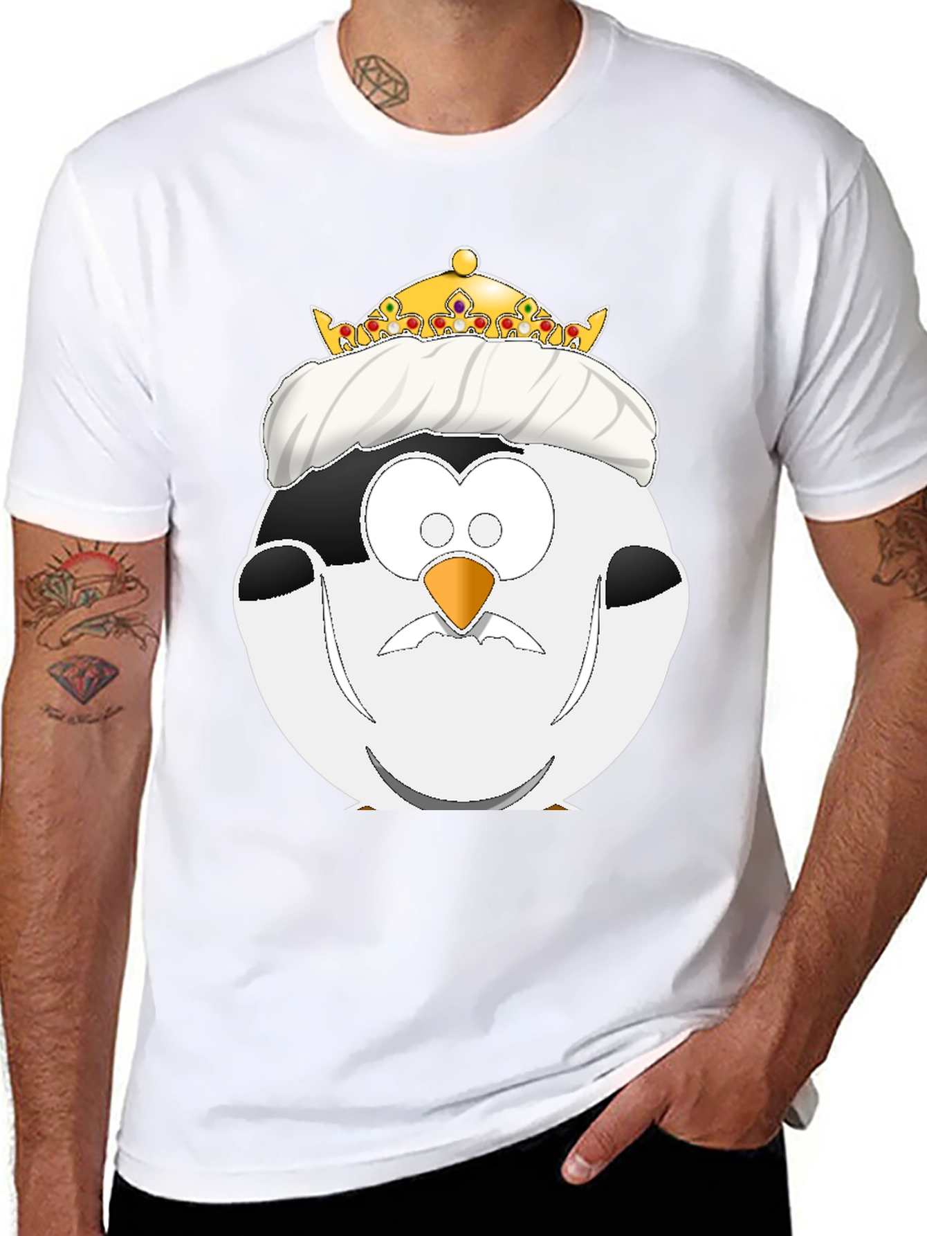 Black King Penguin Cartoon Graphic Tee view 8