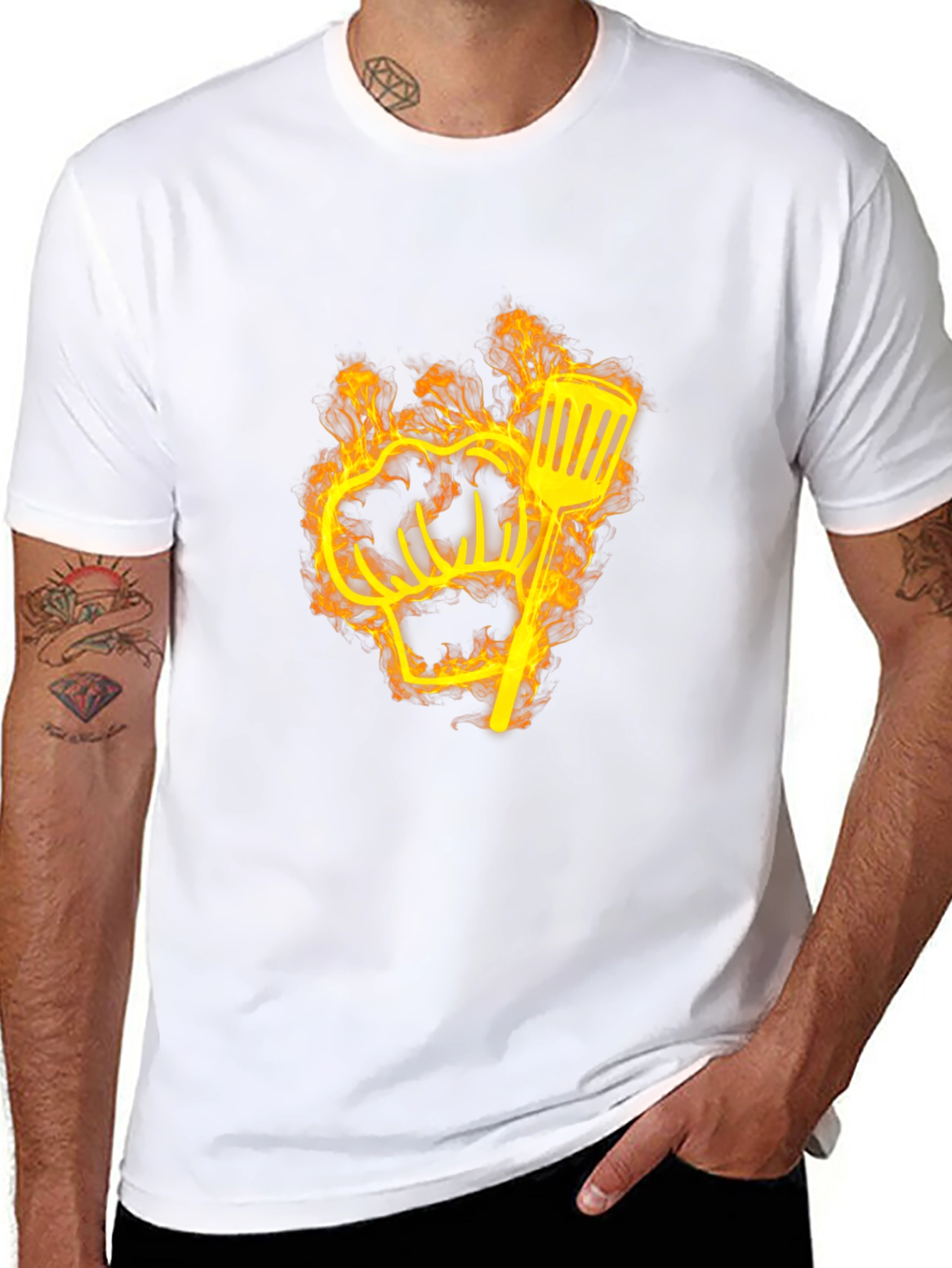 Black Flaming Chef Hat & Spatula Graphic Tee view 8