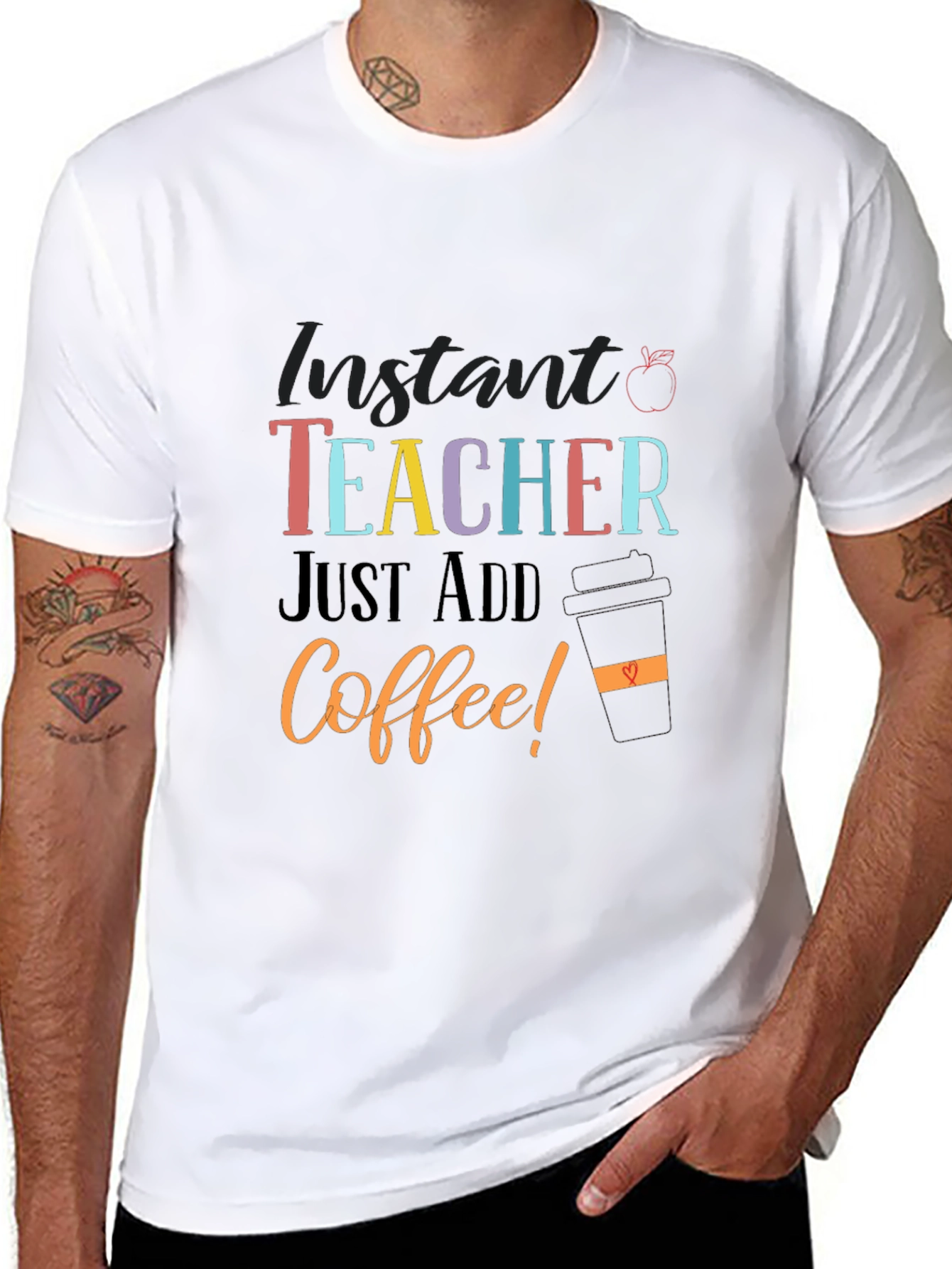 Black Instant Teacher Just Add Coffee Graphic Tee view 8