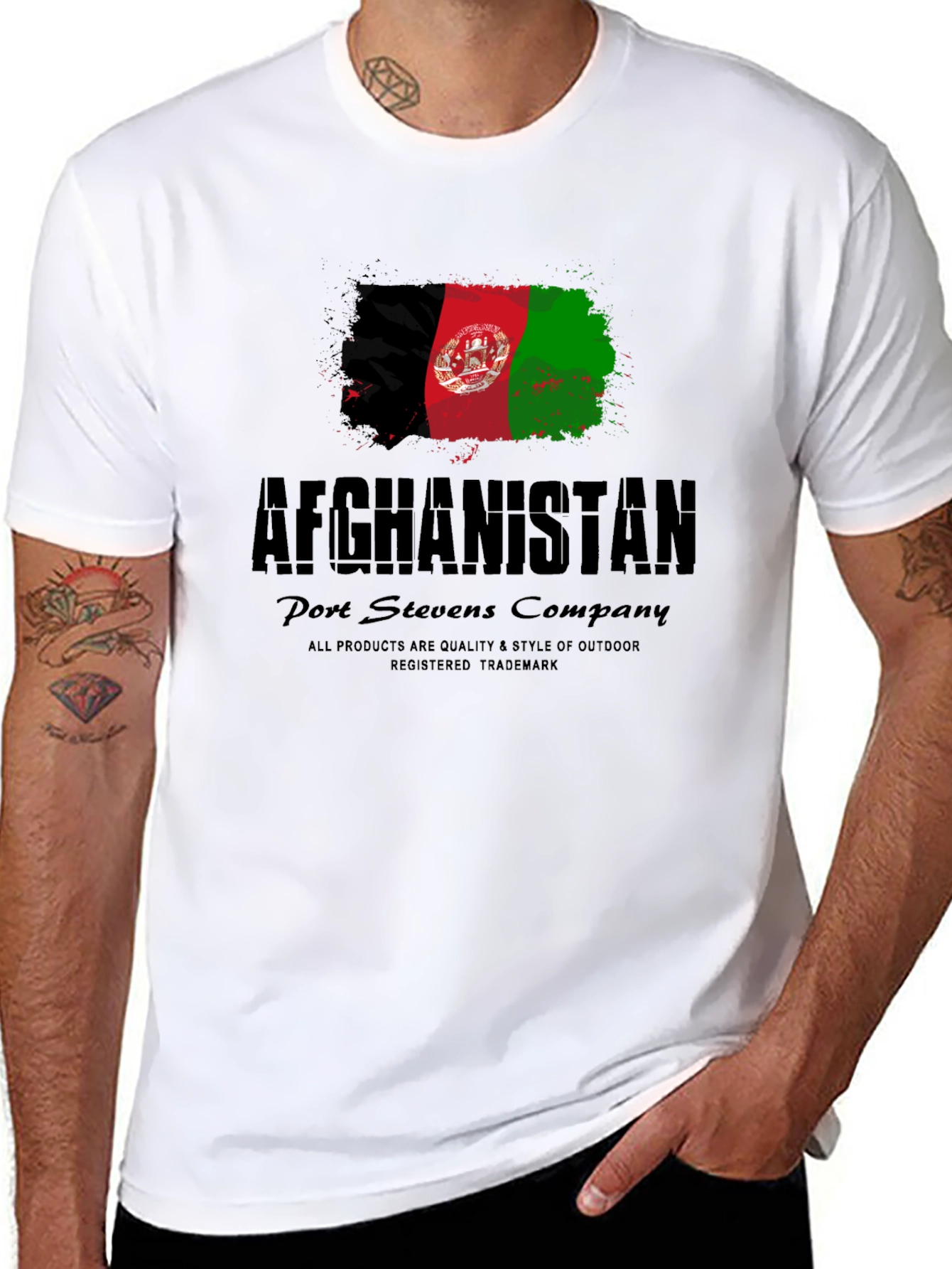 Black Afghanistan Flag T-Shirt - Port Stevens Company view 8