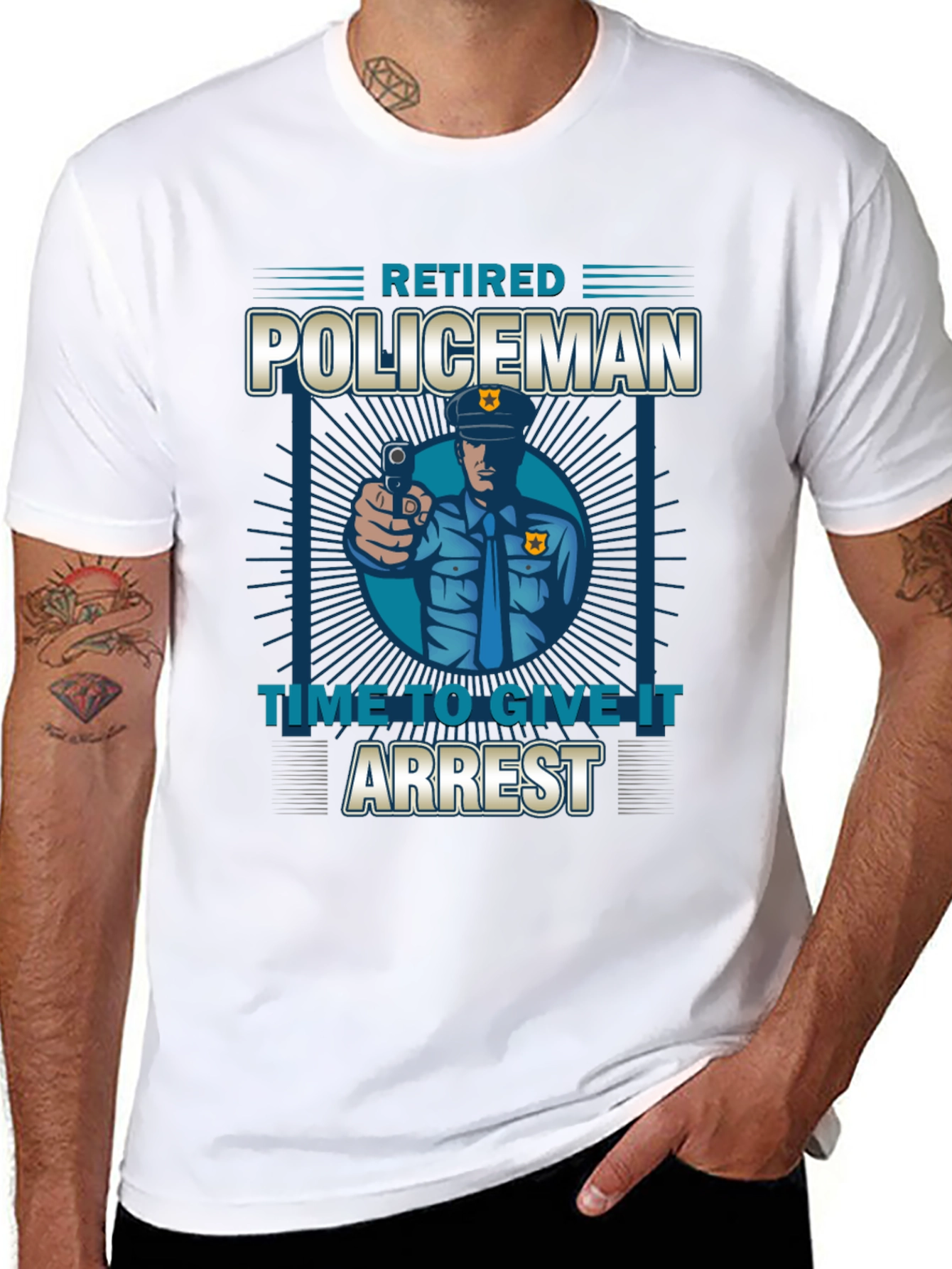 Black Retired Policeman Graphic T-Shirt - Time To Give It Arrest view 8