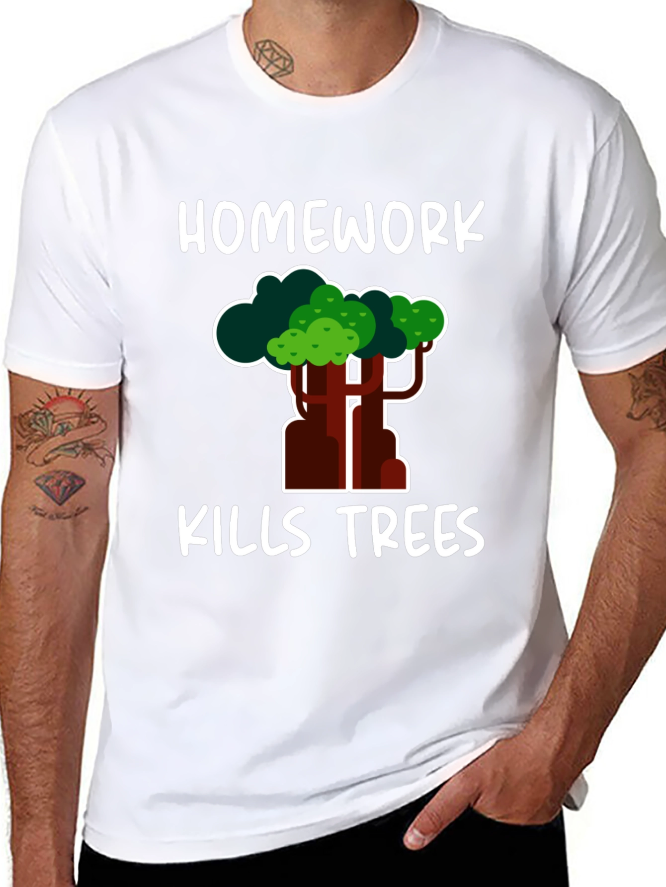 Black Homework Kills Trees Graphic Tee view 8