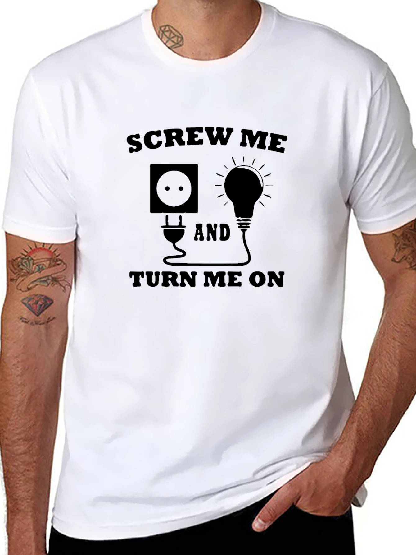 Black Screw Me and Turn Me On Humor T-Shirt view 8