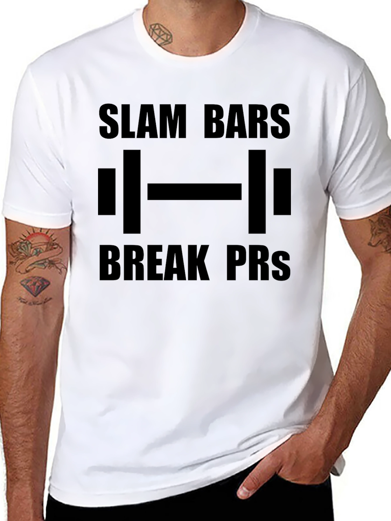 Black Slam Bars Break PRs Weightlifting Black T-Shirt view 8