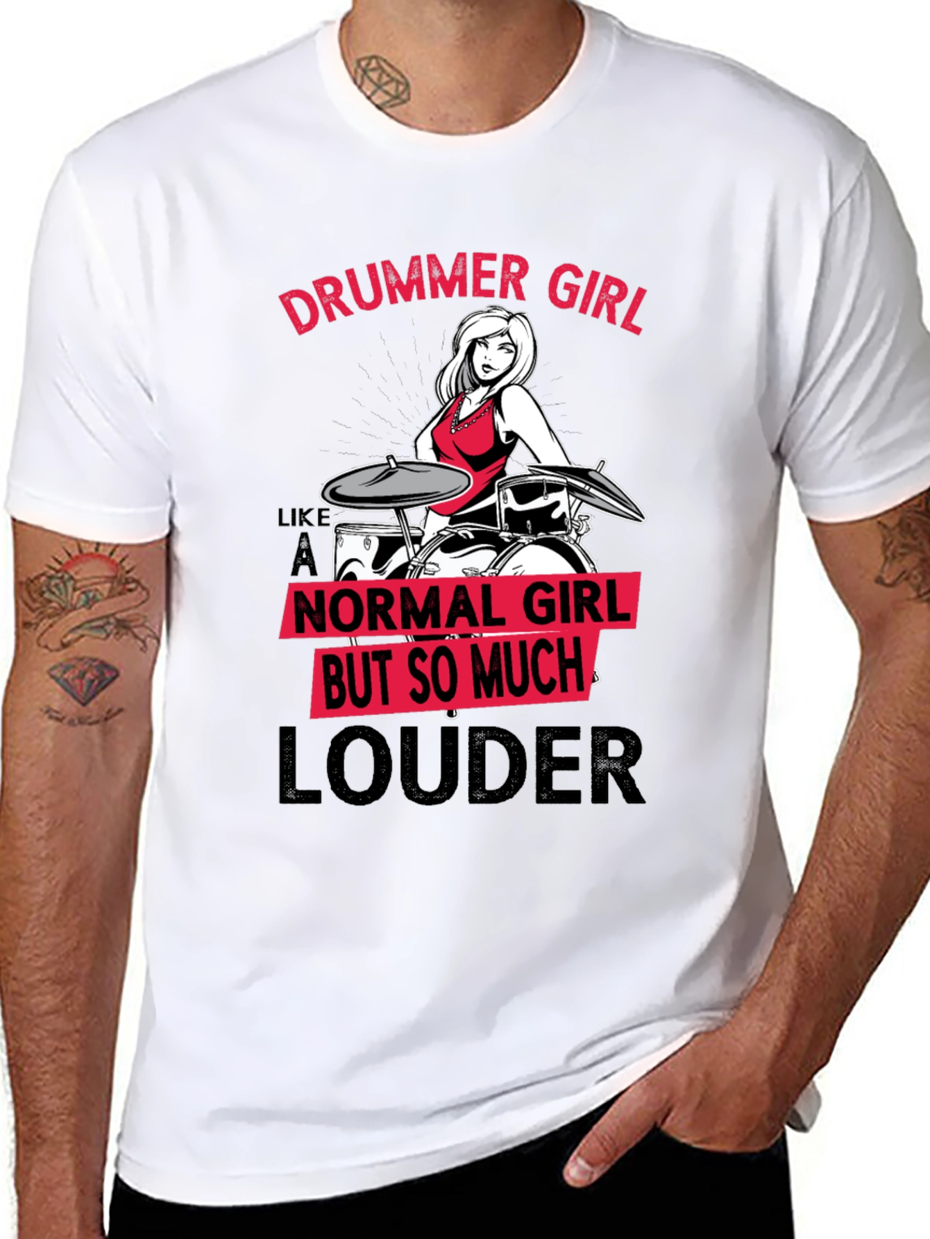Black Drummer Girl T-Shirt - Funny Music Lover Tee view 8