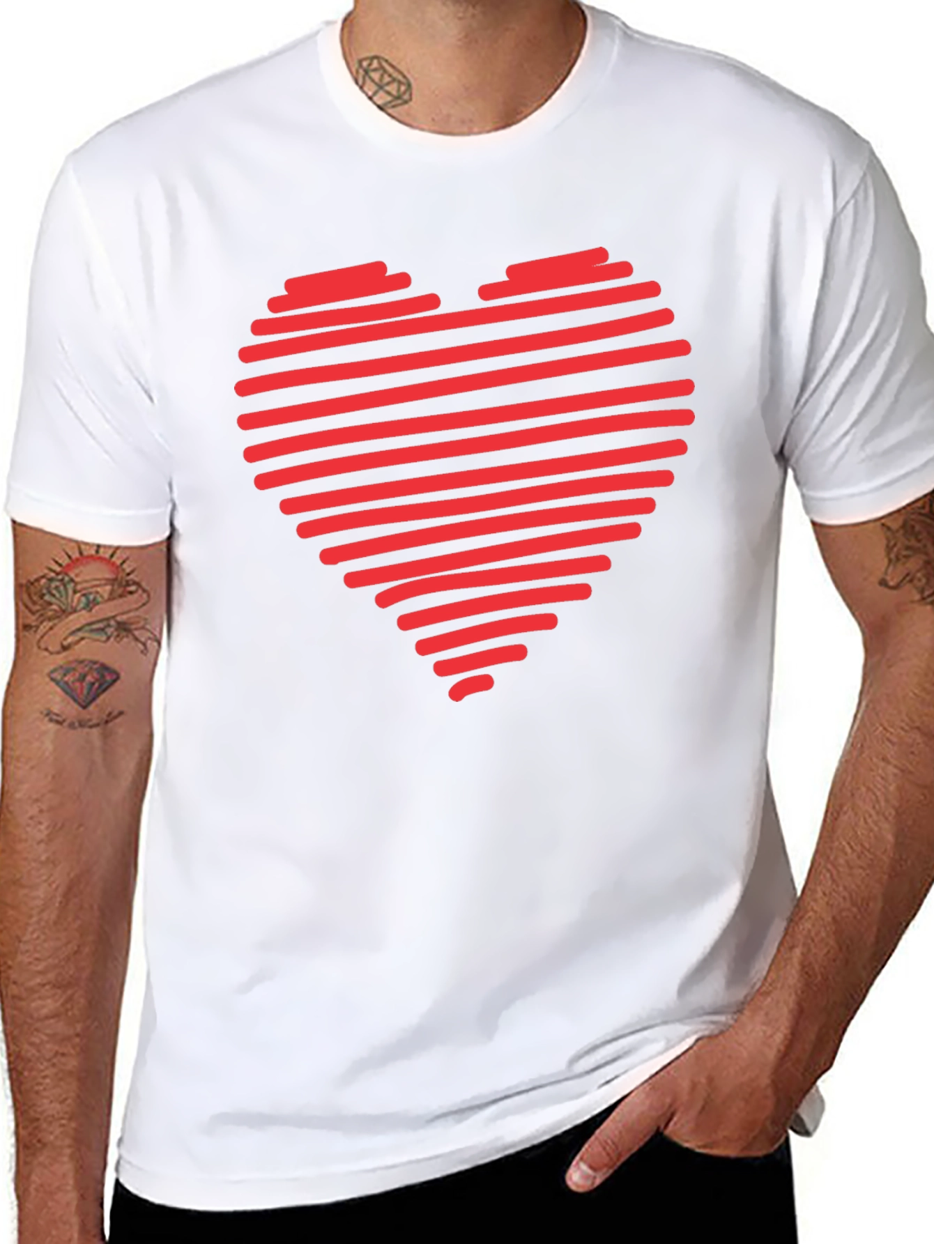 Black Red Heart Stripes Black T-Shirt Love Graphic Tee view 8