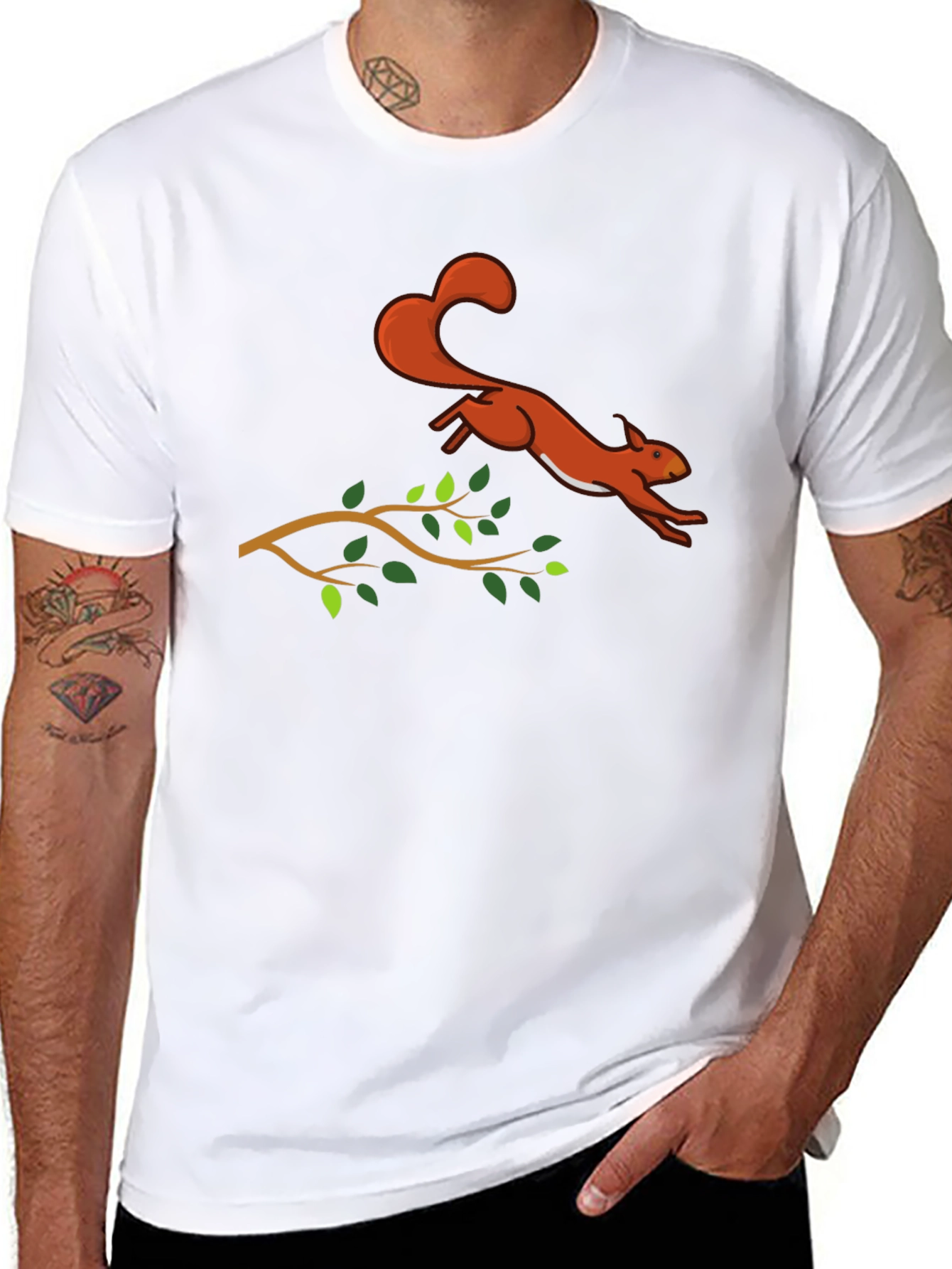 Black Squirrel Leaping T-Shirt - Black Cotton Graphic Tee view 8