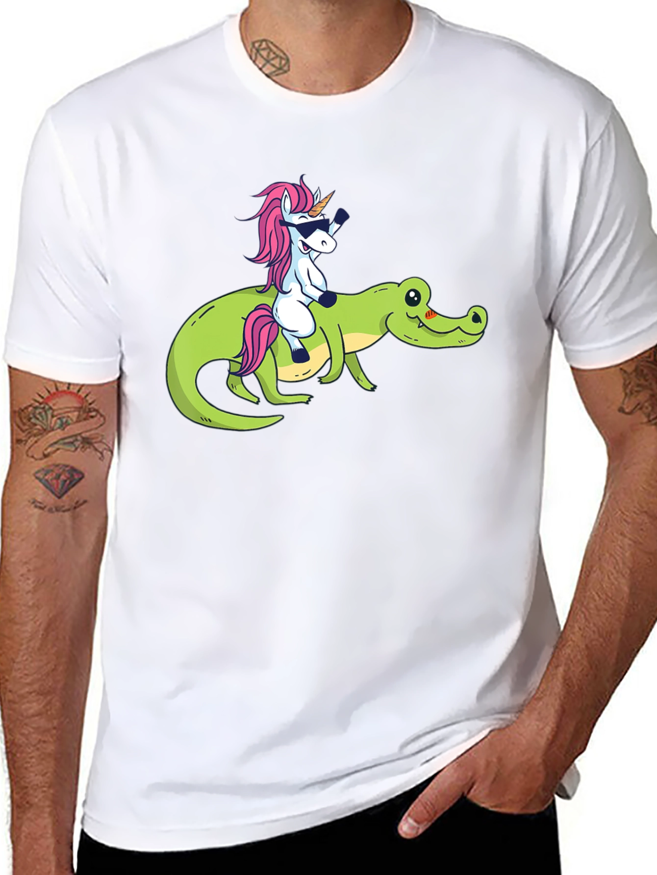 Black Unicorn Riding Alligator Graphic T-Shirt view 8