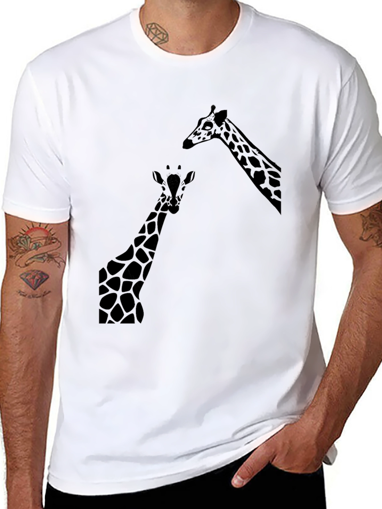 Black Giraffe Silhouette Graphic Black T-Shirt view 8