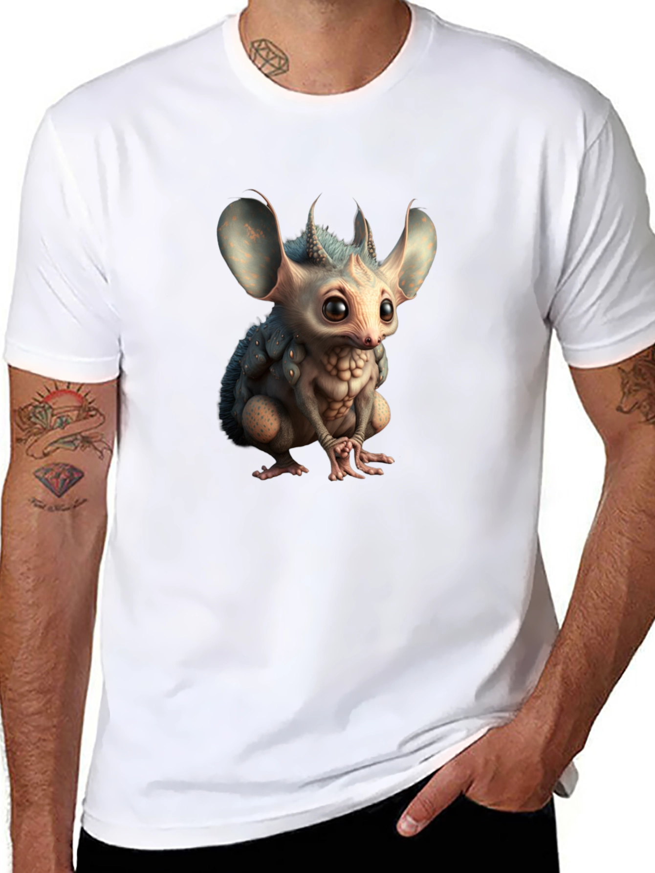 Black Unique Monster Creature Graphic T-Shirt view 8