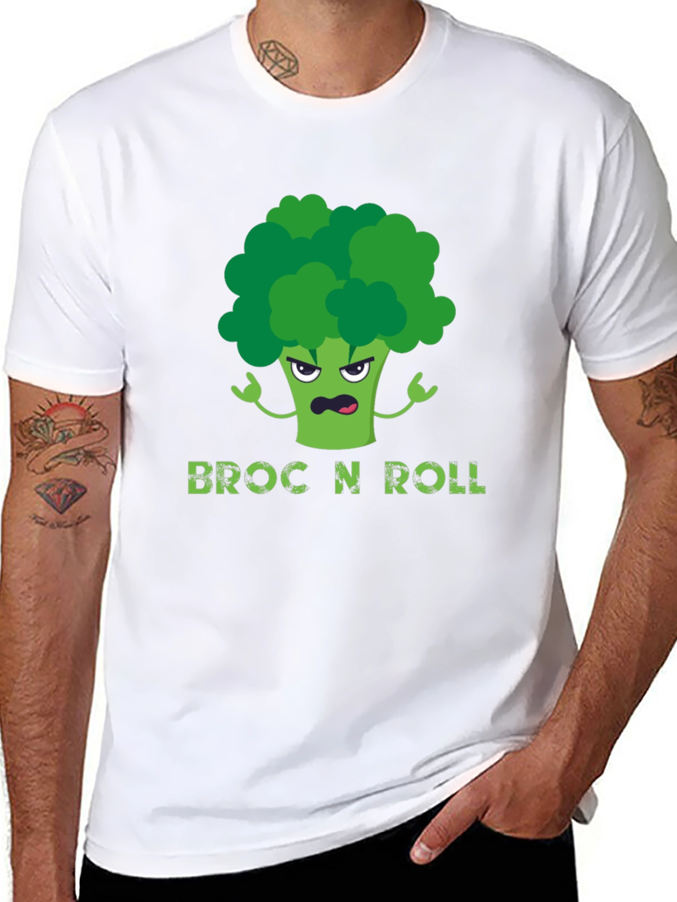 Black Broc N Roll T-Shirt - Funny Broccoli Graphic Tee view 8