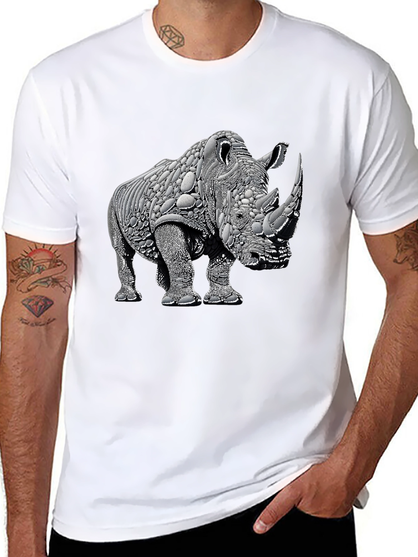 Black Rhinoceros Graphic Tee - Black Cotton view 8
