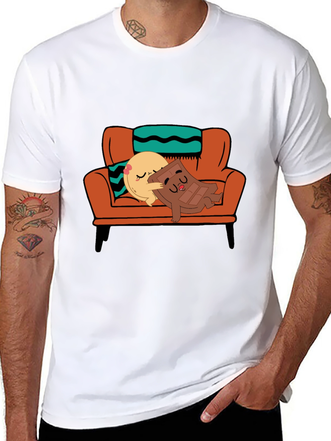 Black Cute Cartoon Foodie Relaxation T-Shirt view 8