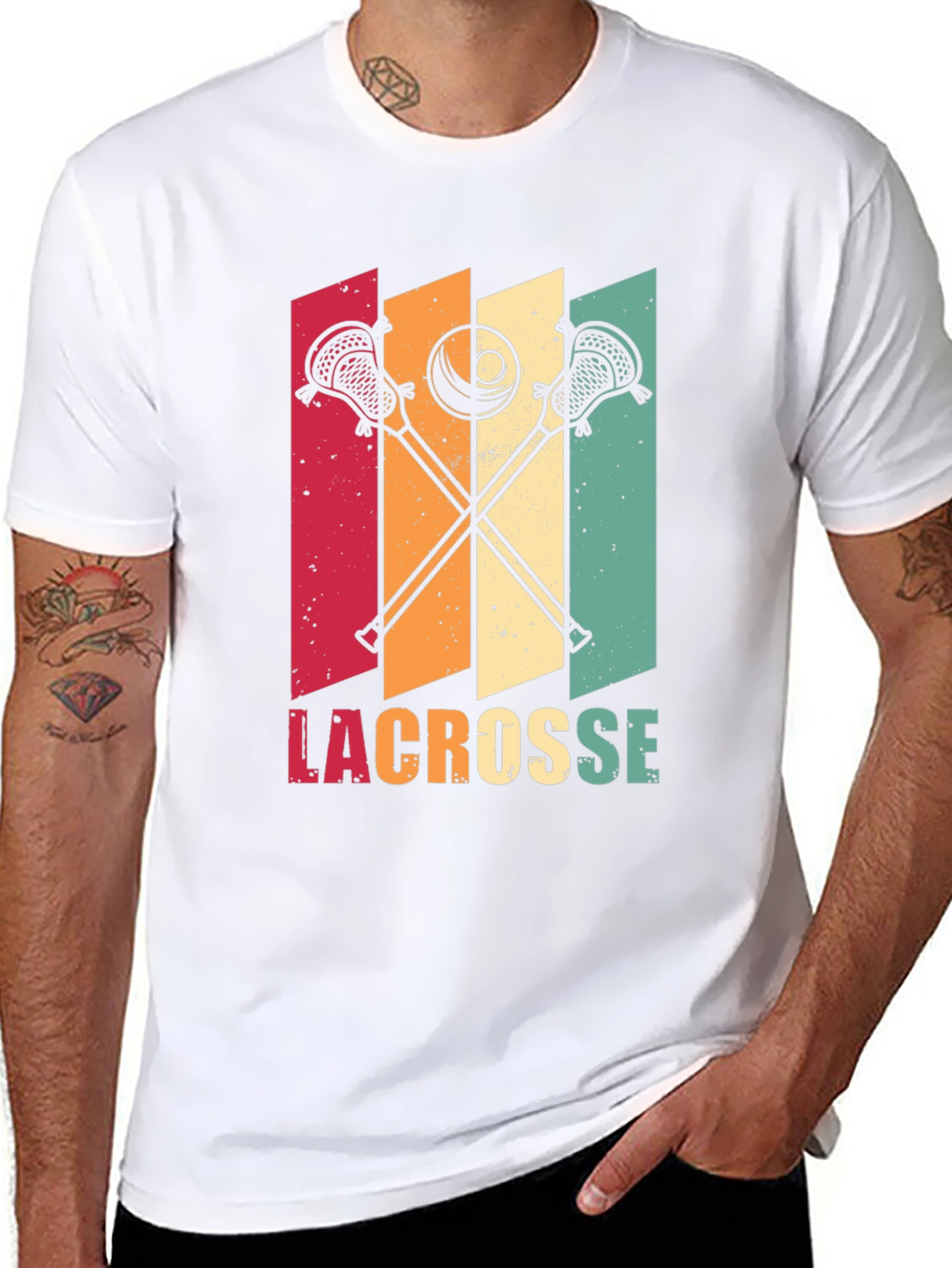 Black Retro Lacrosse T-Shirt - Vintage Style Design view 8