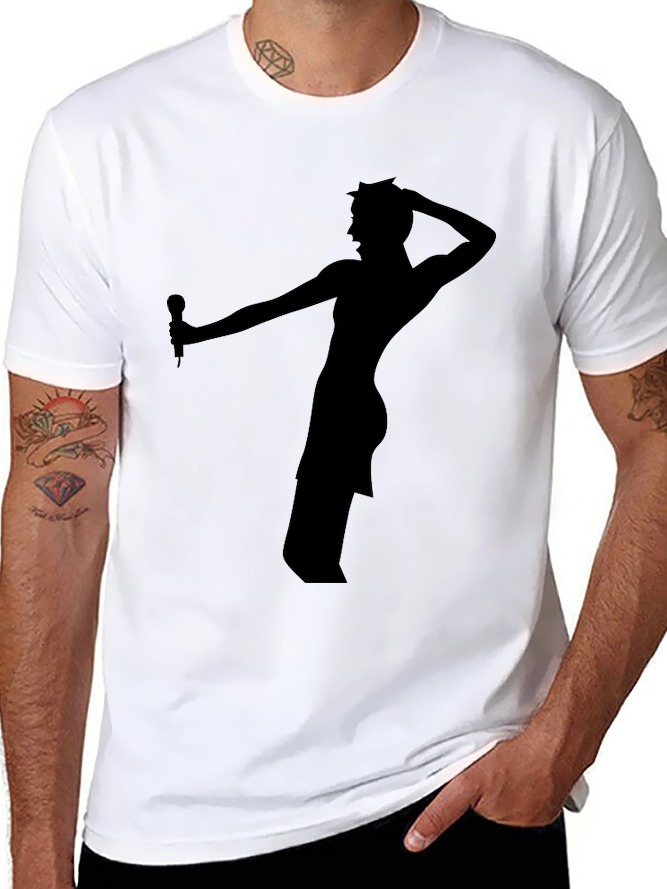 Black Silhouette Singer Graphic Tee - Men's Black T-Shirt view 8
