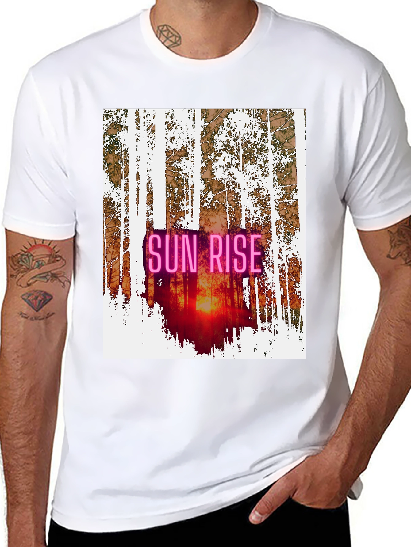 Black Sunrise Forest Graphic Tee - Nature Inspired Black T-Shirt view 8