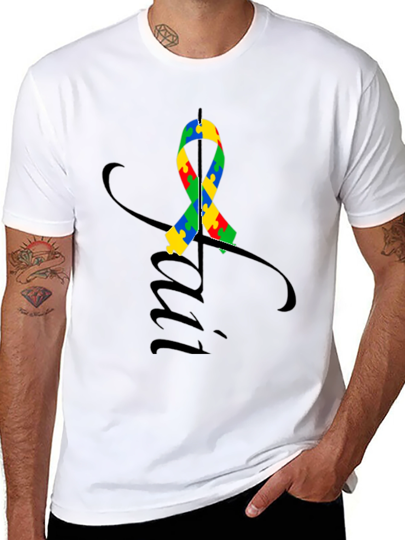Black Autism Awareness Ribbon T-Shirt view 8