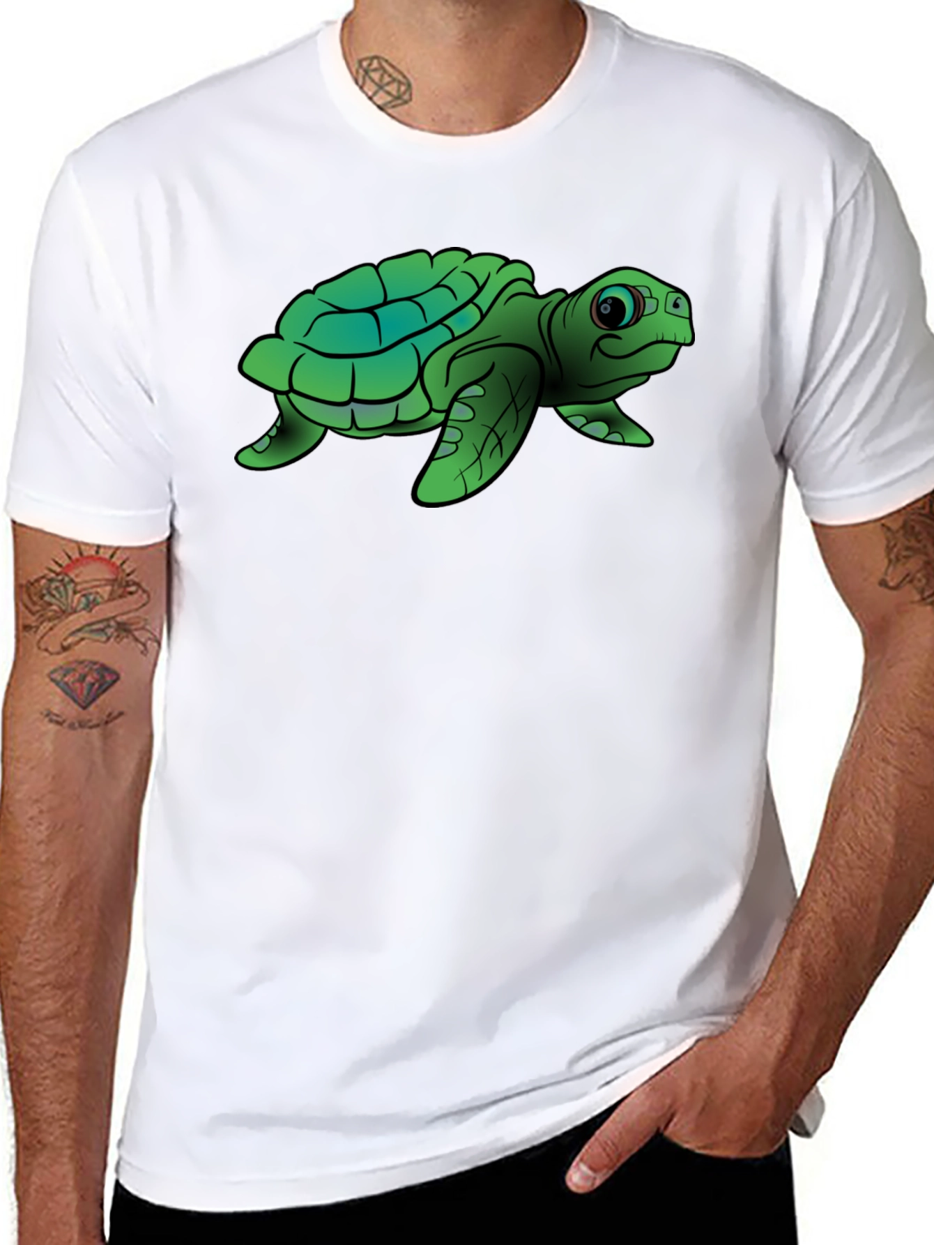 Black Cute Turtle Graphic Tee - Black Cotton T-Shirt view 8