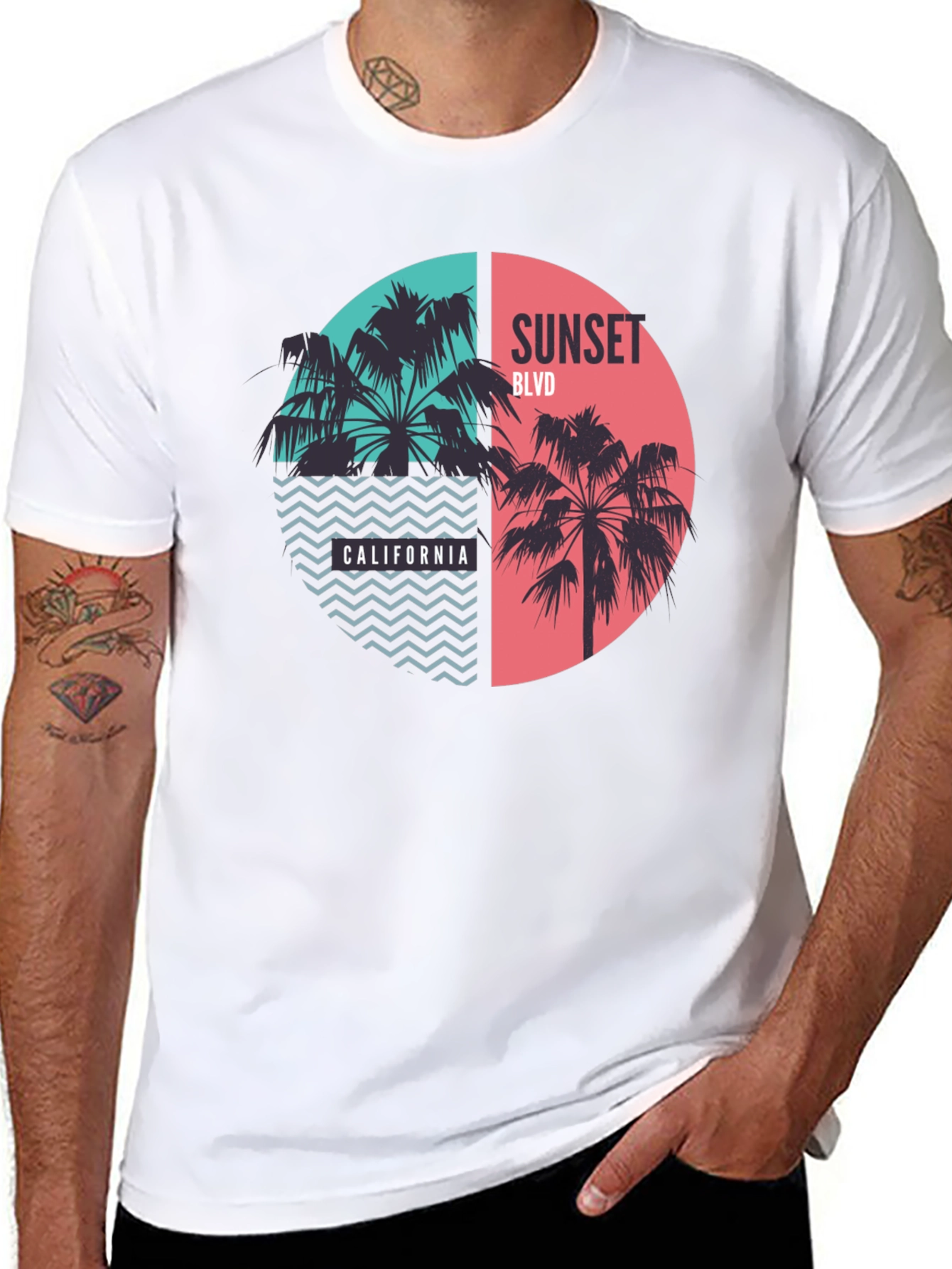 Black Sunset Blvd California Palm Tree Graphic Tee view 8