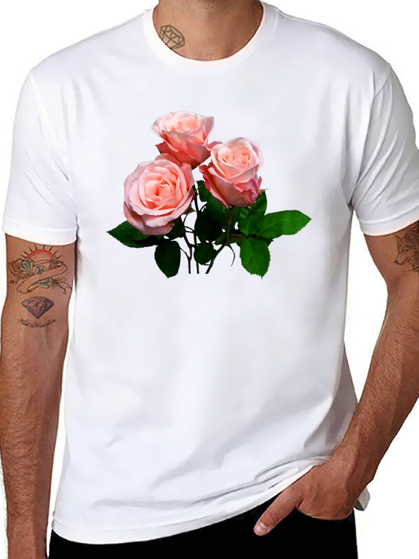 Black Floral Roses Black T-Shirt view 8