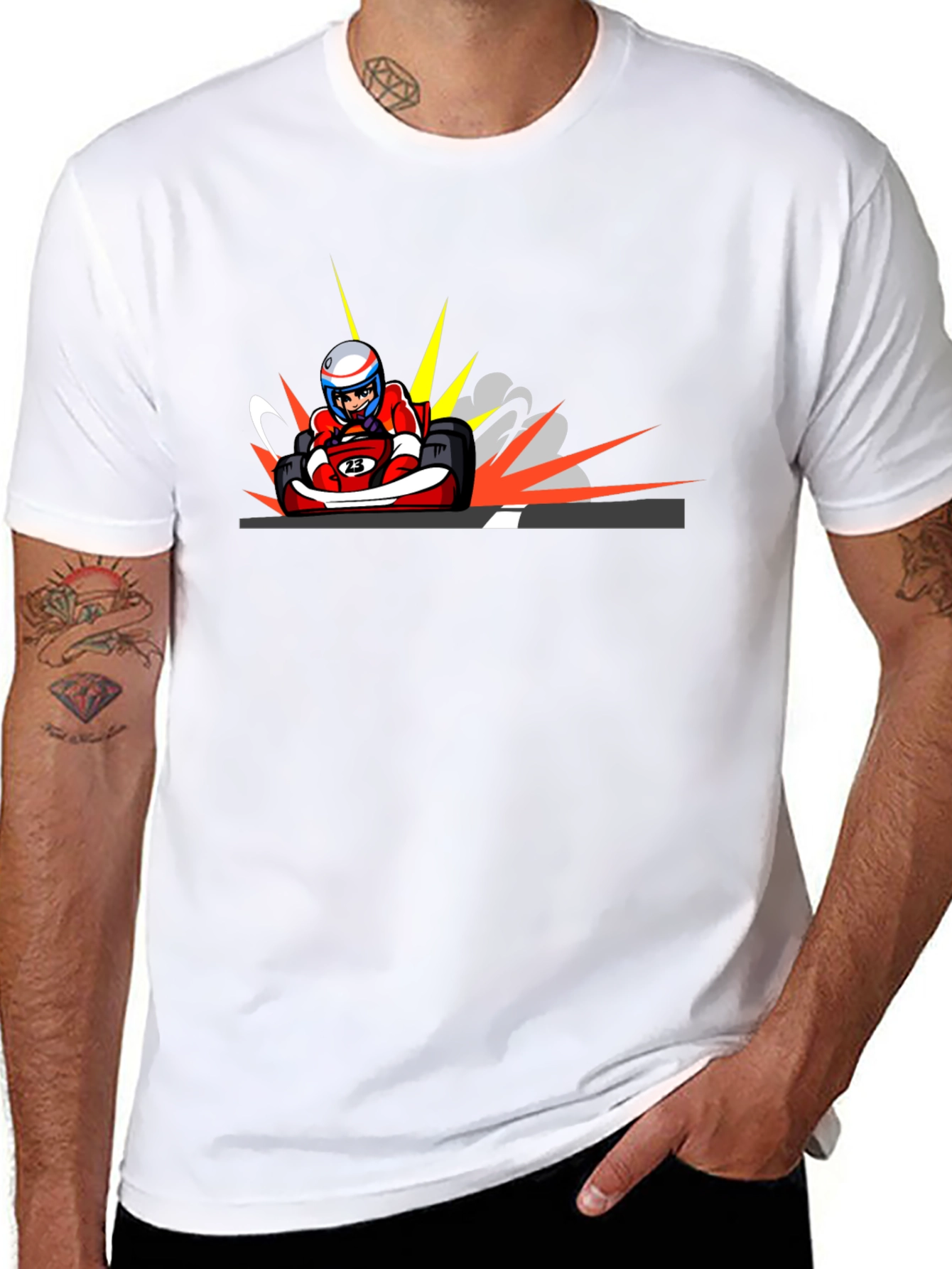 Black Cartoon Kart Racing T-Shirt view 8