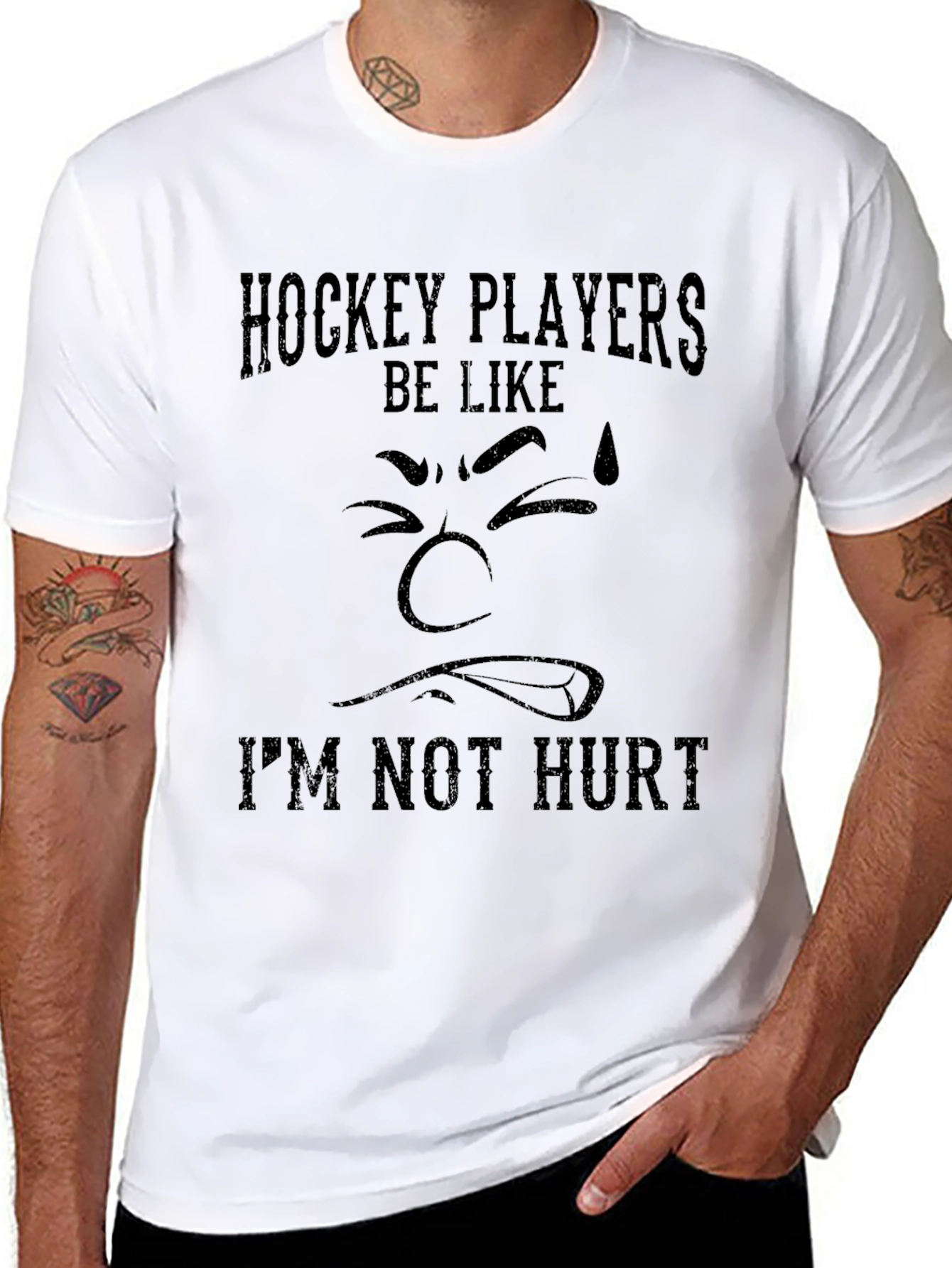 Black Hockey Player Graphic Tee - I'm Not Hurt Funny T-Shirt view 8
