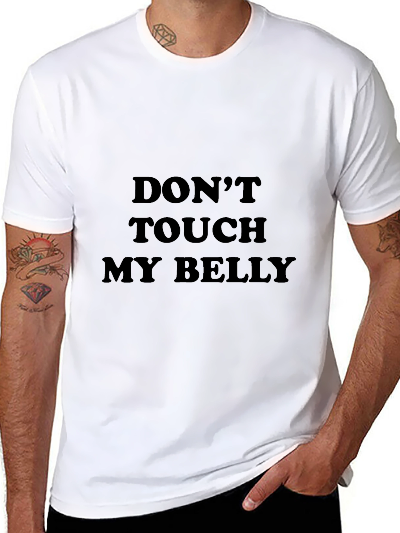 Black Don't Touch My Belly Graphic Tee - Black Cotton T-Shirt view 8