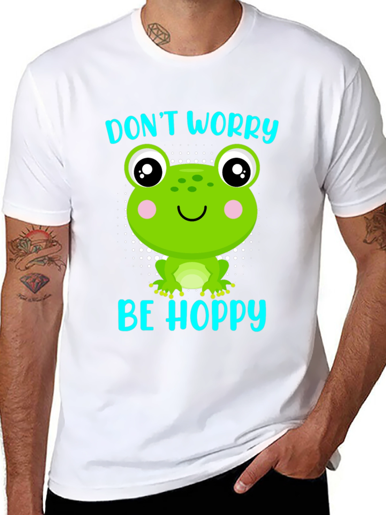 Black Don't Worry Be Hoppy Frog Graphic T-Shirt view 8