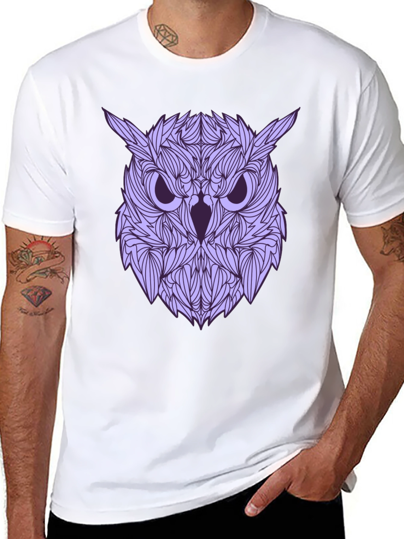 Black Owl Graphic Print Black T-Shirt view 8