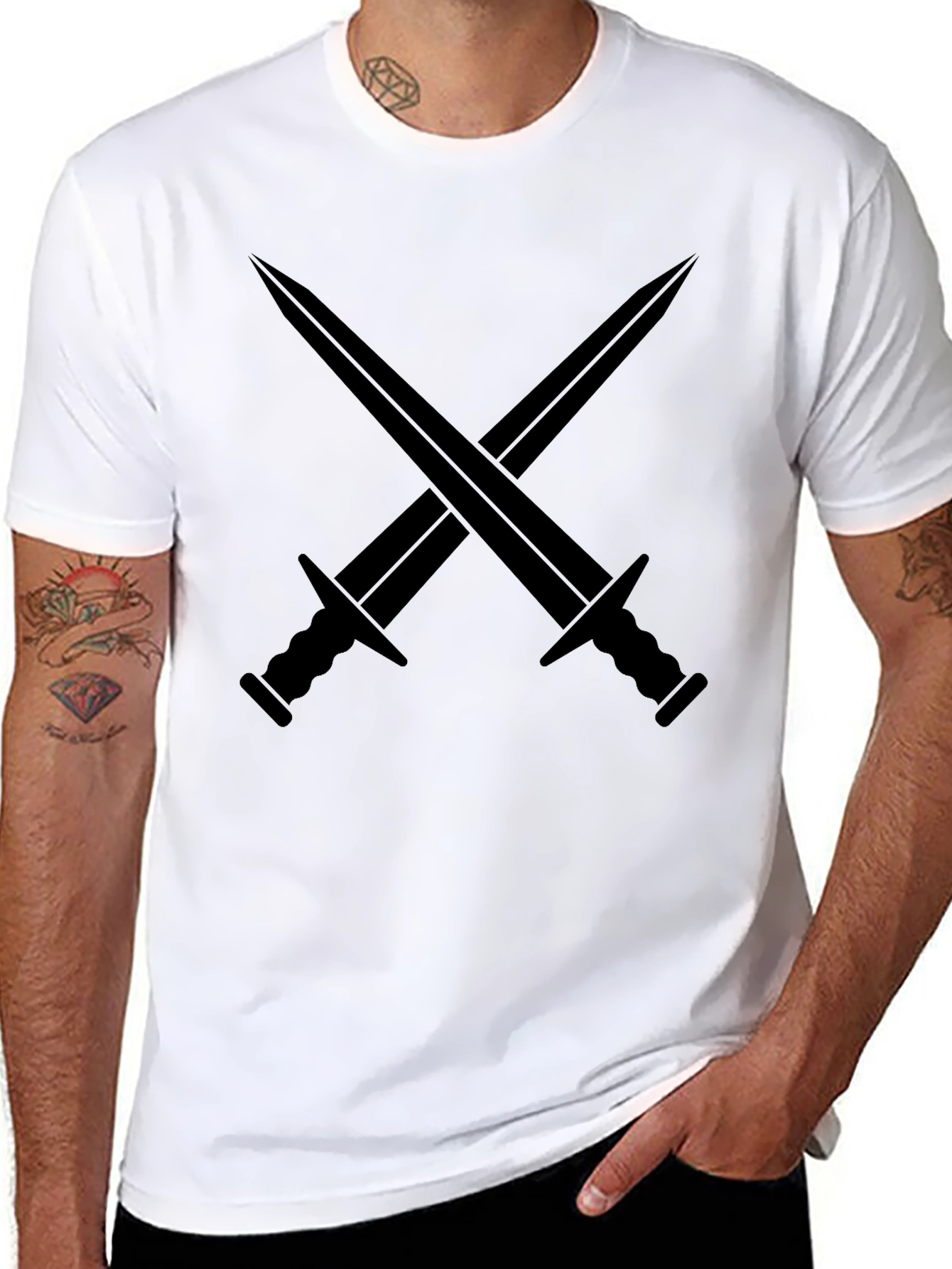 Black Crossed Swords Graphic Tee - Black Cotton Shirt view 8