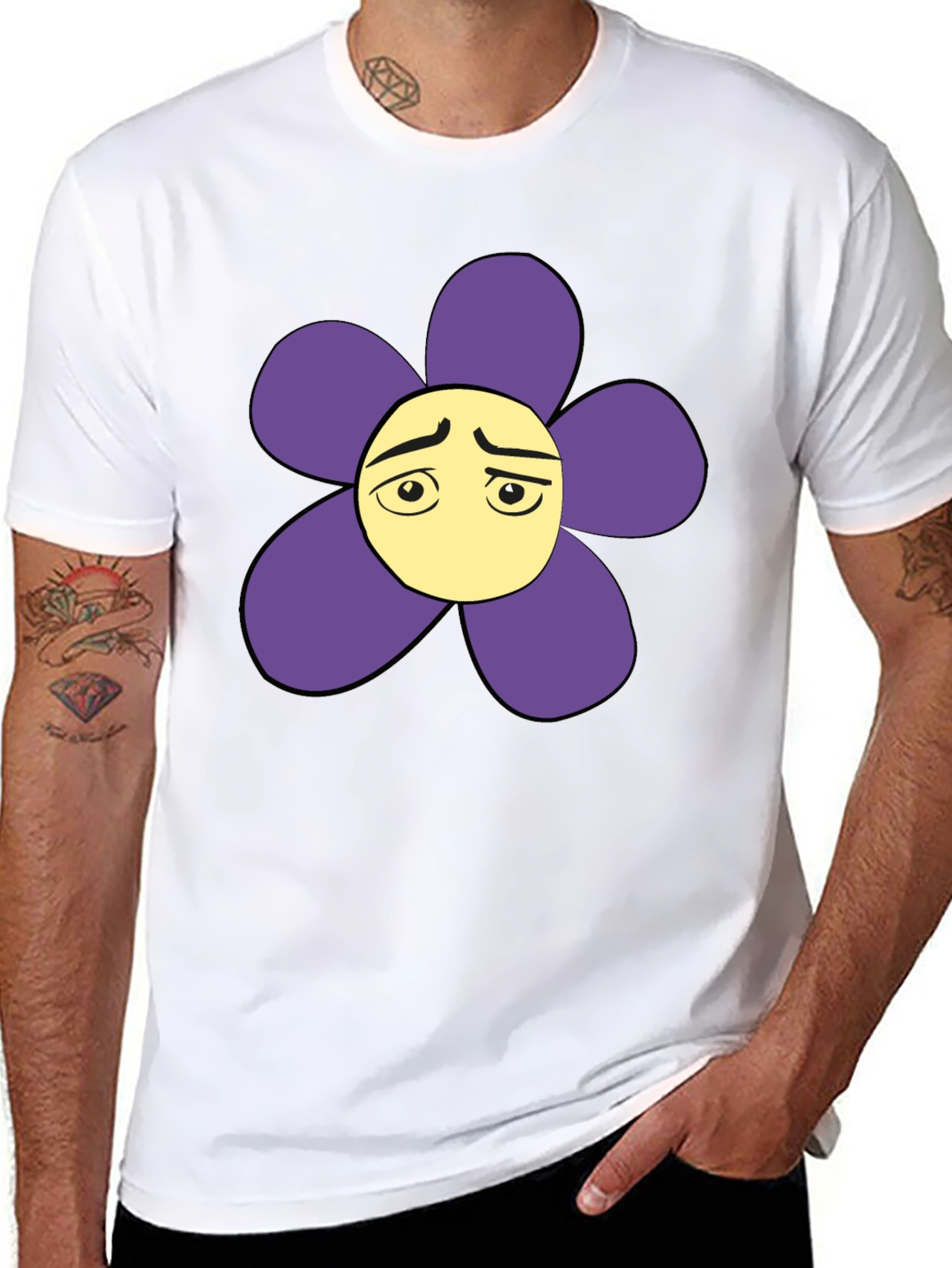 Black Sad Flower Graphic Black T-Shirt - Unisex Casual Tee view 8