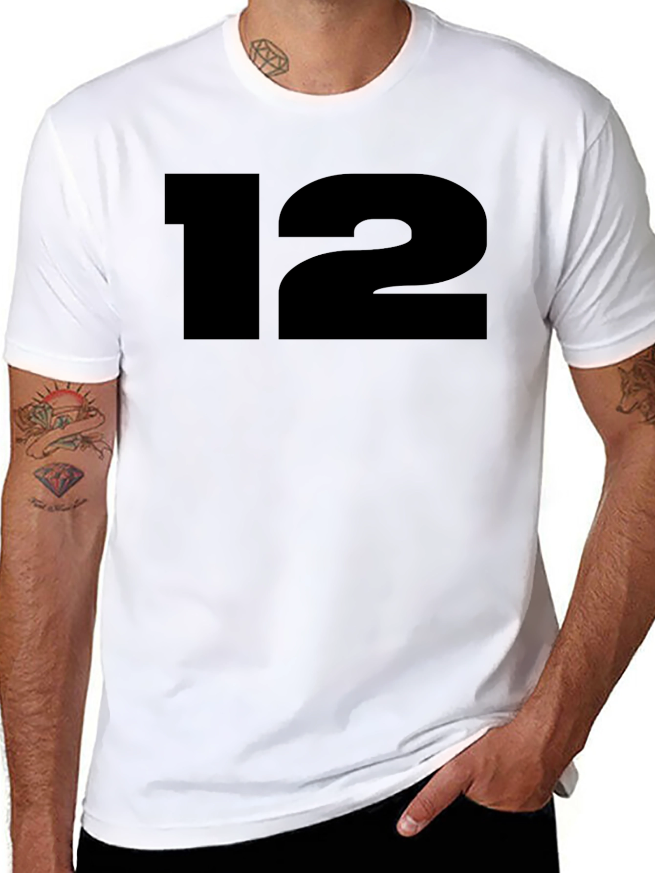 Black Black T-Shirt with Bold Number 12 Graphic view 8